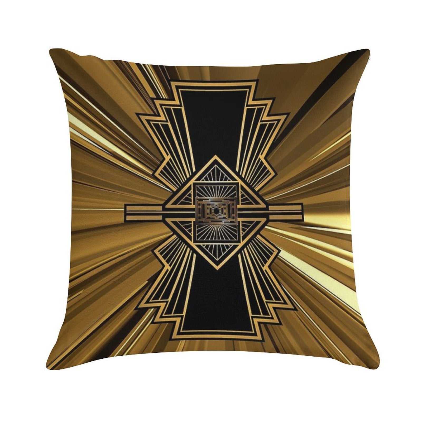 Art Deco Nouveau Black And Gold Shimmer Trendy Geometric Design Soft Short Plush Fabric Throw Pillow