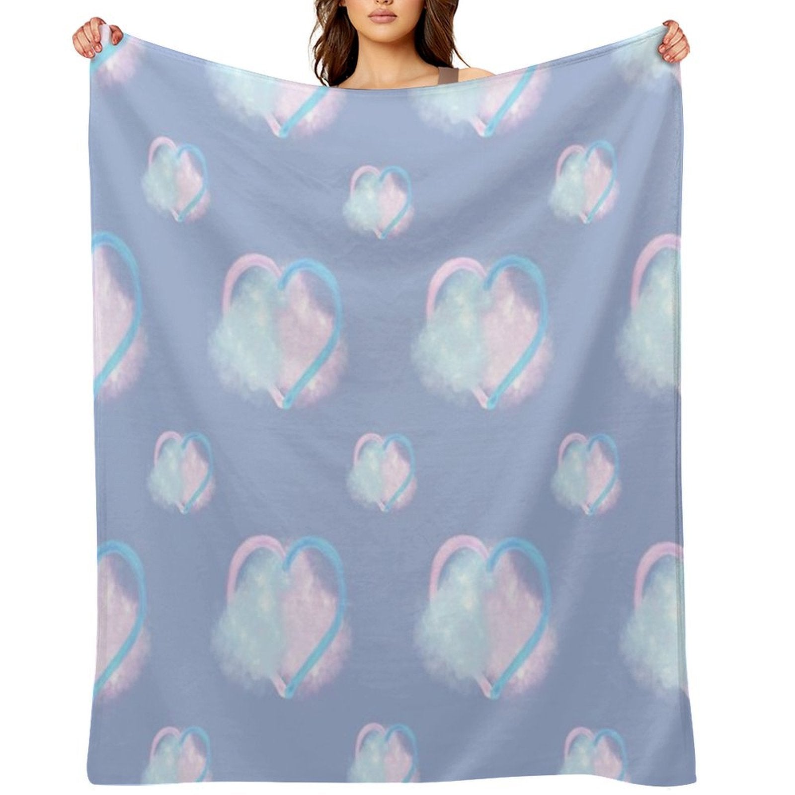 Lover Clouds on Blue Background Duo Size Gift-ready Throw Blanket