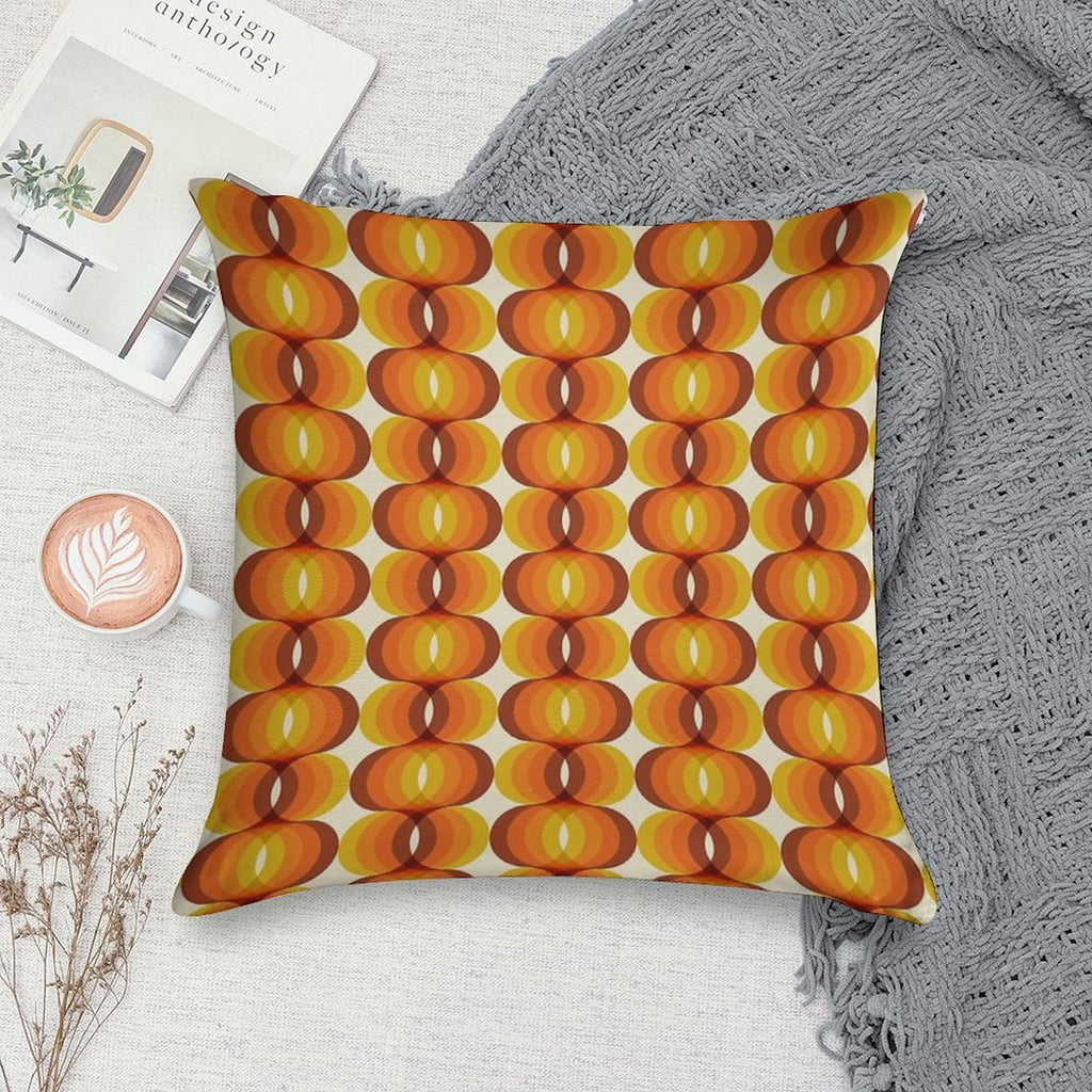 Orange, Brown, And Ivory Retro 1960s Wavy Pattern Soft Fade-Resistant Throw Pillow