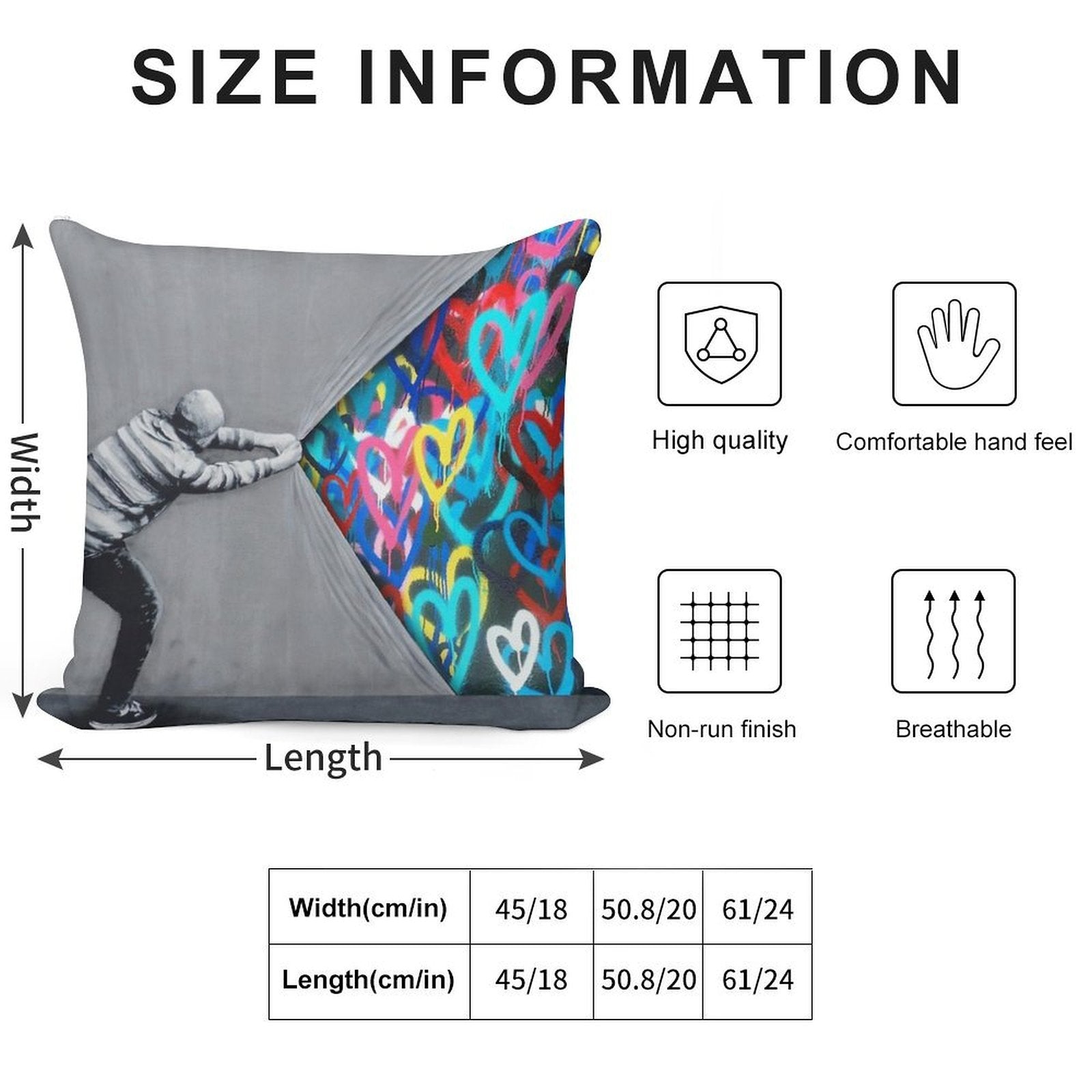 Behind The Curtain Graffiti Hearts Spray Paint Art Soft Easy Maintenance Throw Pillow