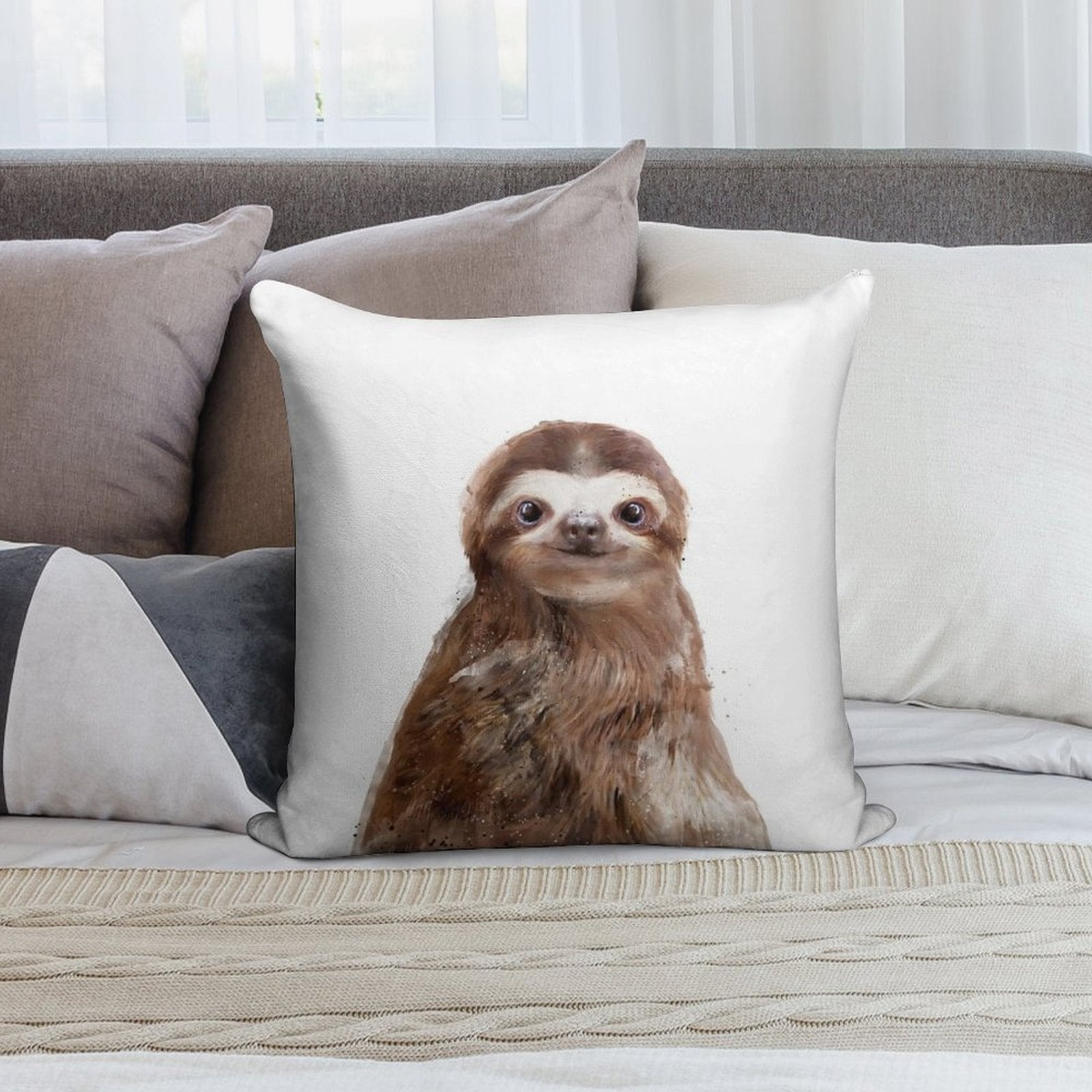 Little Sloth Soft Hidden Zipper Throw Pillow