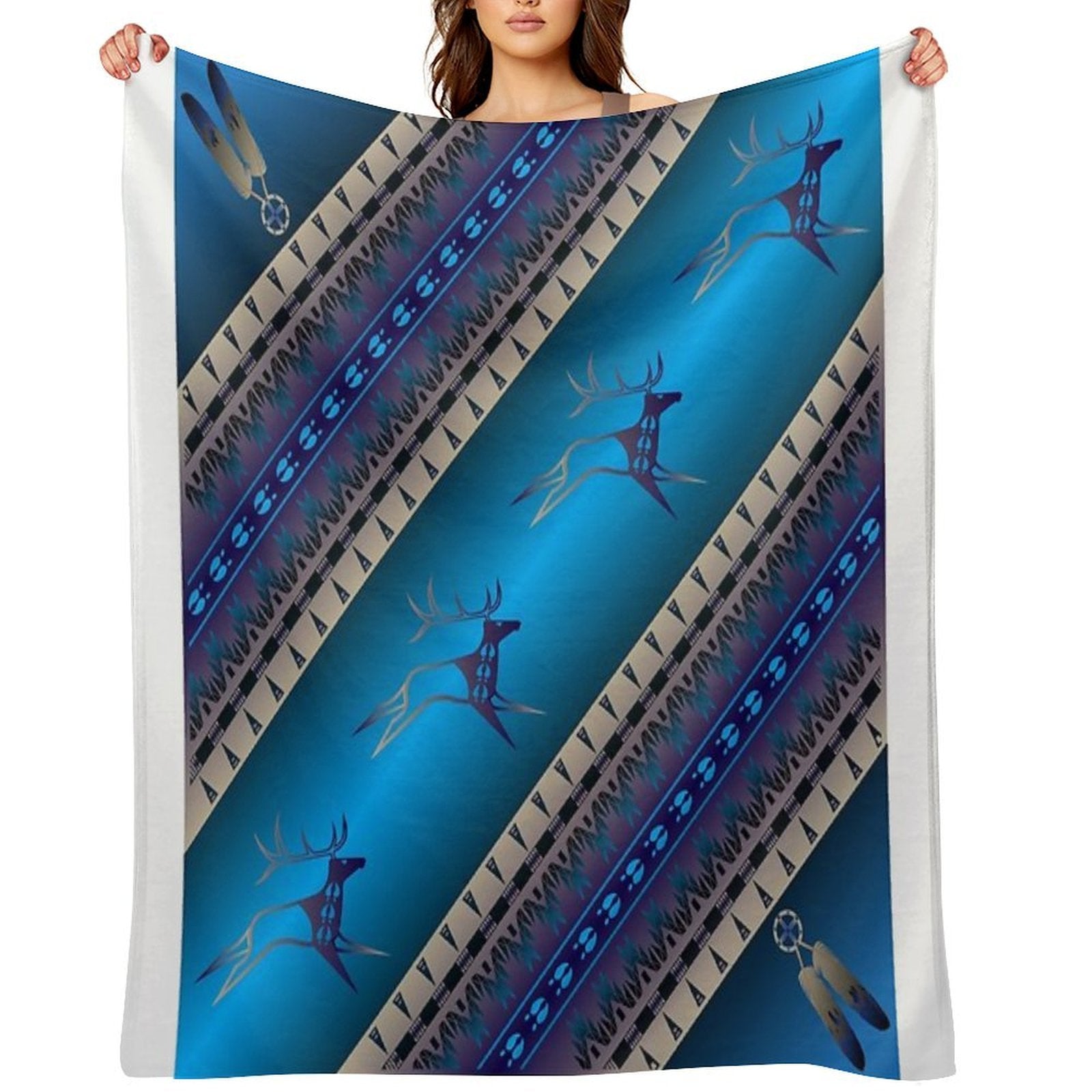 Elk Spirit (Blue) Plush Throw Blanket