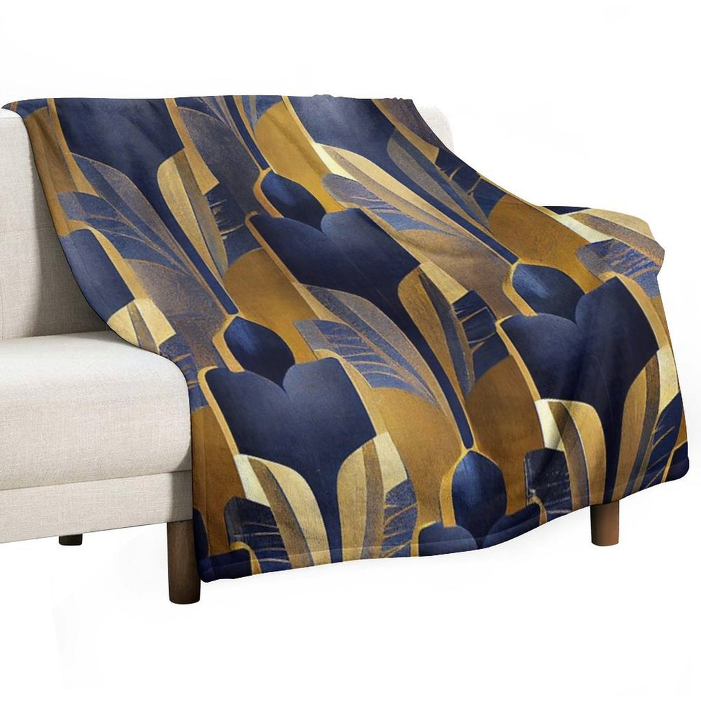 Vintage Royal Blue And Golden Art Deco Pattern Premium Throw Blanket