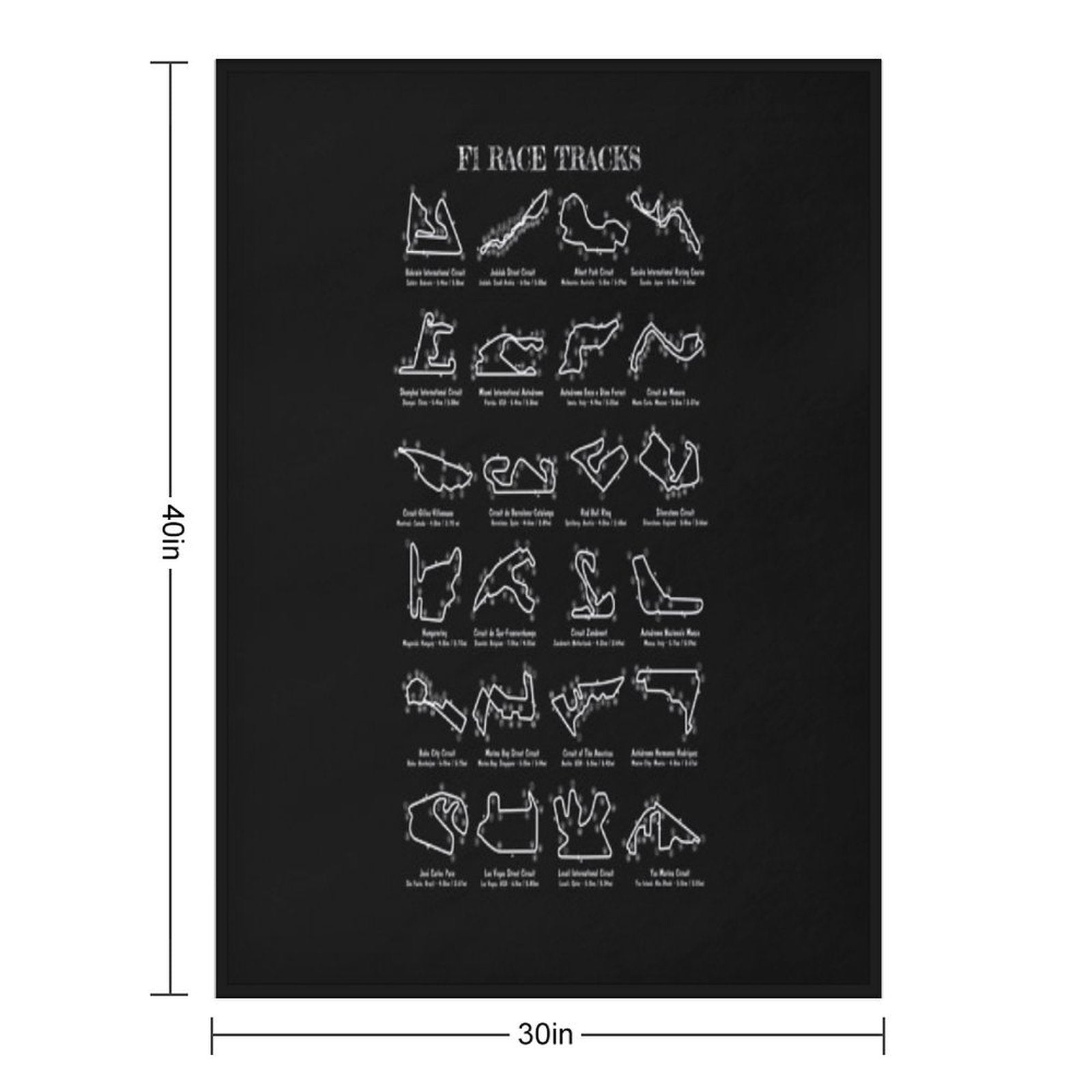 F-1 Race Tracks  Vertical (White Stencil - No Background) Gift-ready Throw Blanket