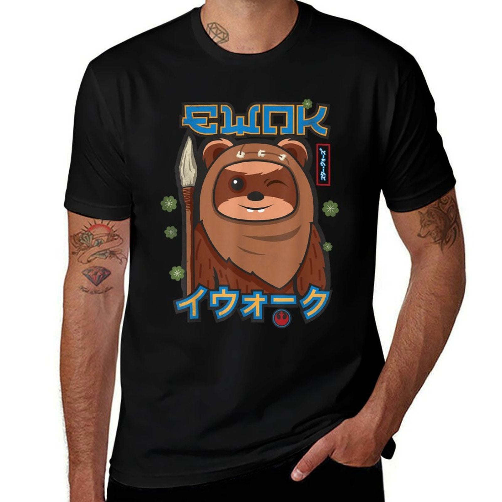 Star Wars Kawaii Ewok Japan Cute Wicket W. Warrick  Rolled Sleeves T-Shirt