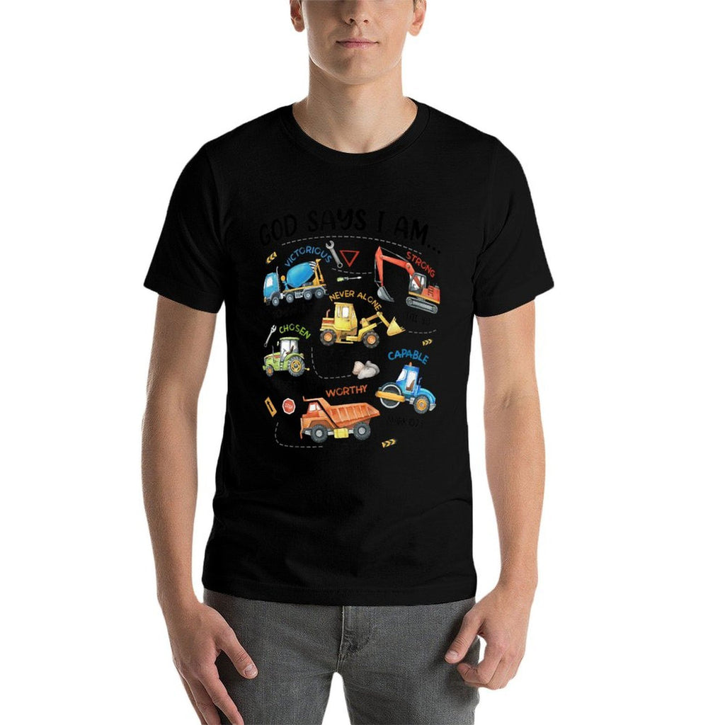 Kids God Says I Am Construction Bible Verse Truck Toddler Boys  Affordable Price T-Shirt