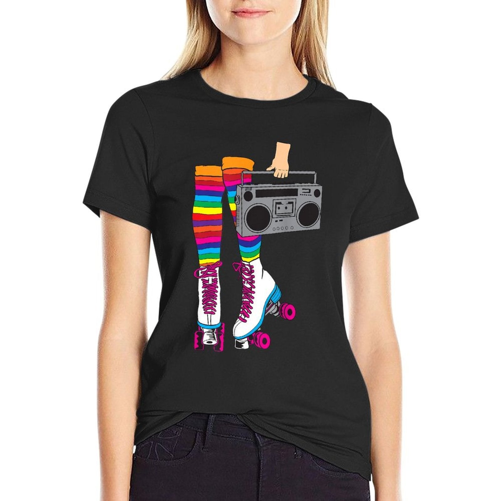 Retro Rollerskates Funny 80s Roller Disco Skating Girl Gift  Wrinkle-resistant T-Shirt