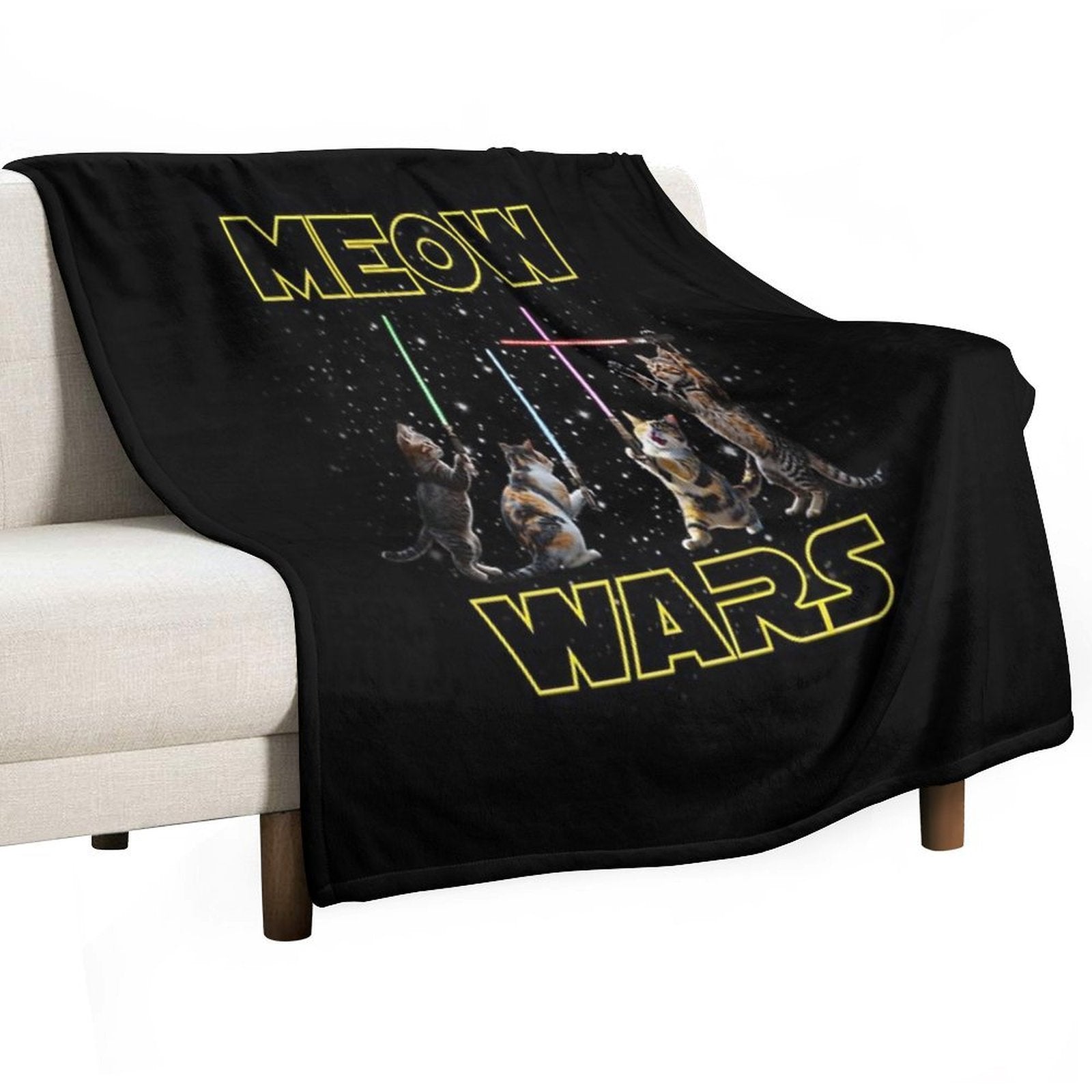 Meow Wars Galactic Kittens Wielding Lightsabers Velvety-soft Throw Blanket