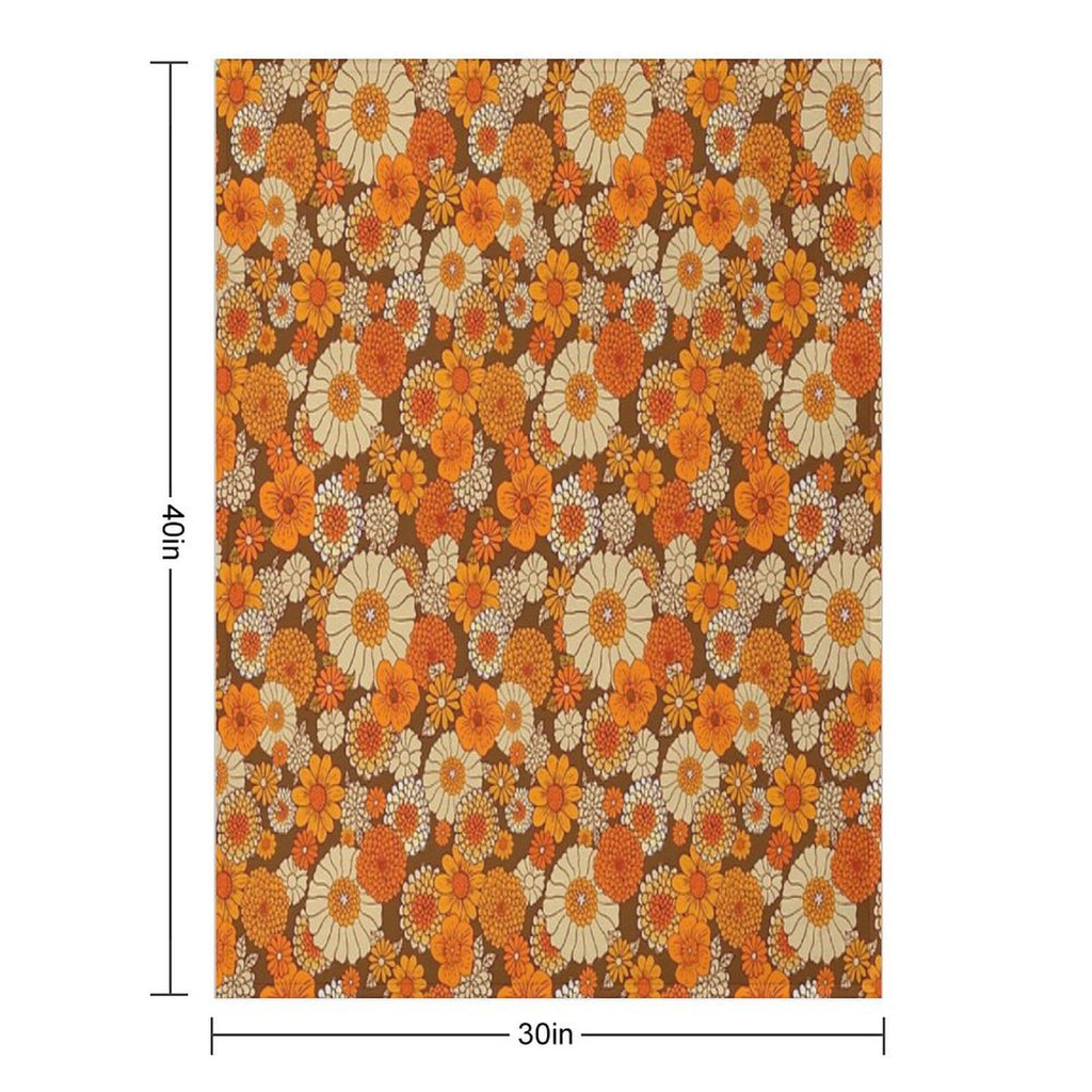 70s Retro Daisies, Vintage Flower Power, Orange And Brown, Boho, Premium Throw Blanket