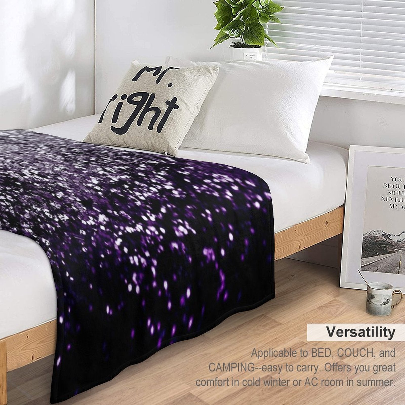 Dark Night Purple Black Silver Glam #1 (Photo of Glitter Only - Not Reflective) Multi-functional Throw Blanket