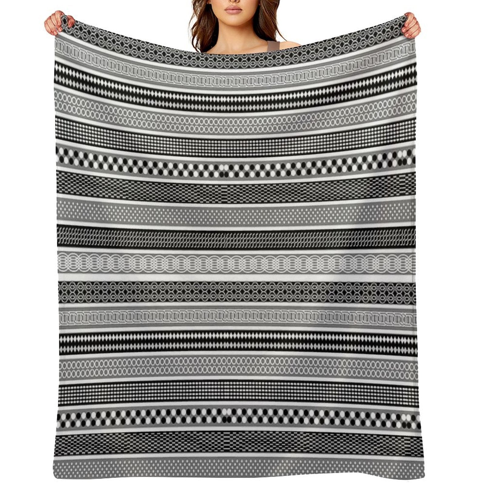 Grey And Black Stripped Pattern Travel-friendly Throw Blanket