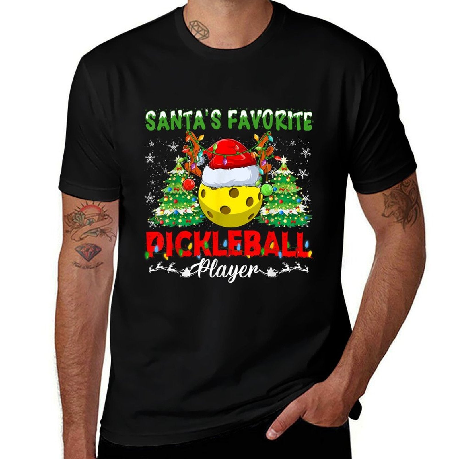 Funny Santas Favorite Pickleball Player Christmas Pajama  Heathered Texture T-Shirt