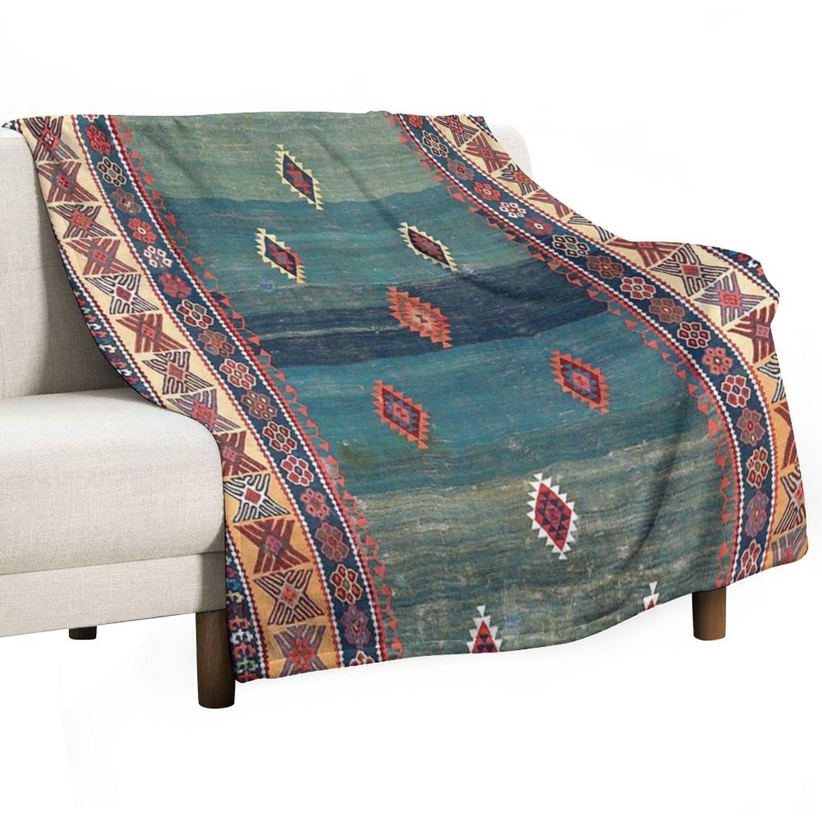 Sivas Antique Turkish Niche Kilim Print Multi-functional Throw Blanket