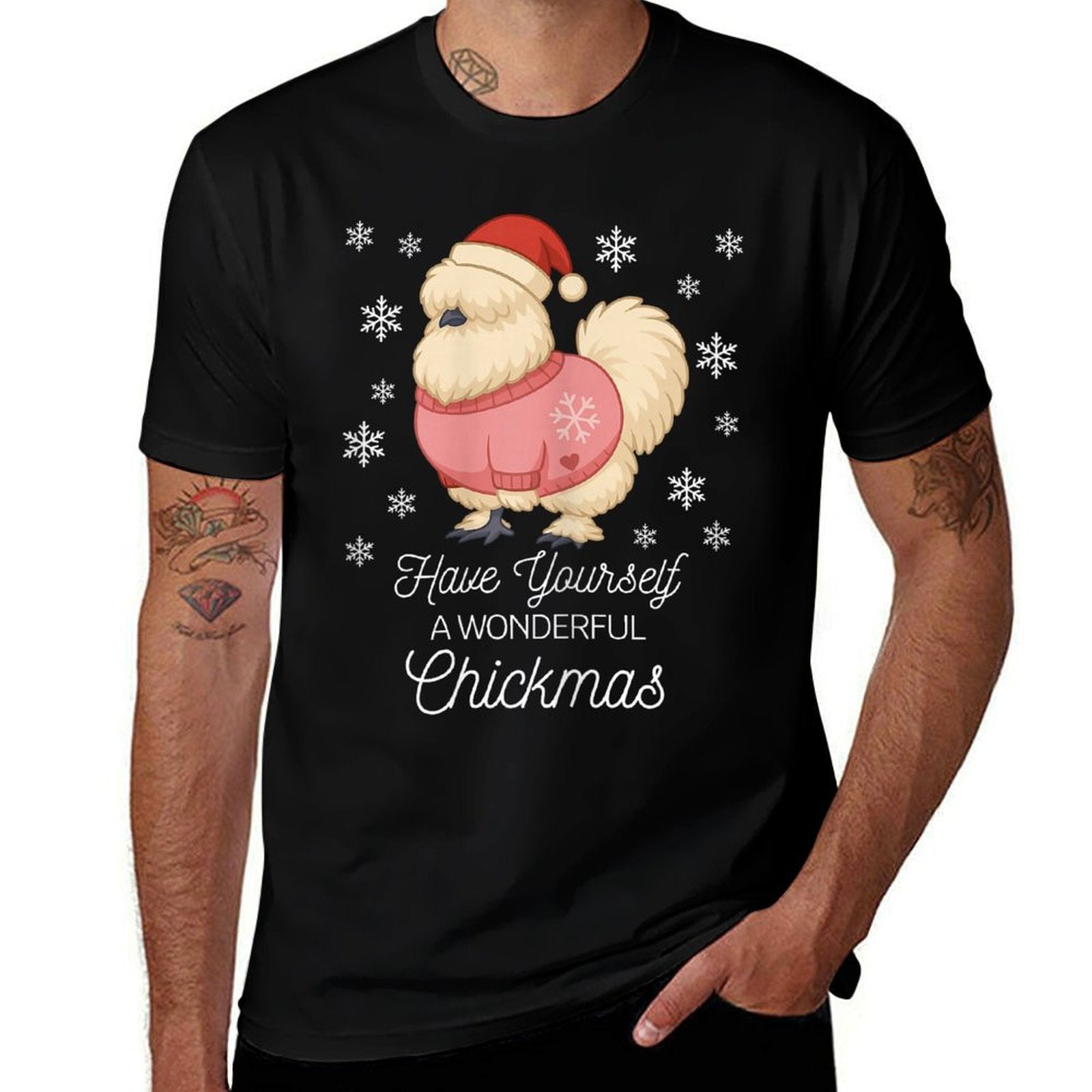 Silky Chicken- Cute Bantam Christmas  Summer-ready Fabric T-Shirt