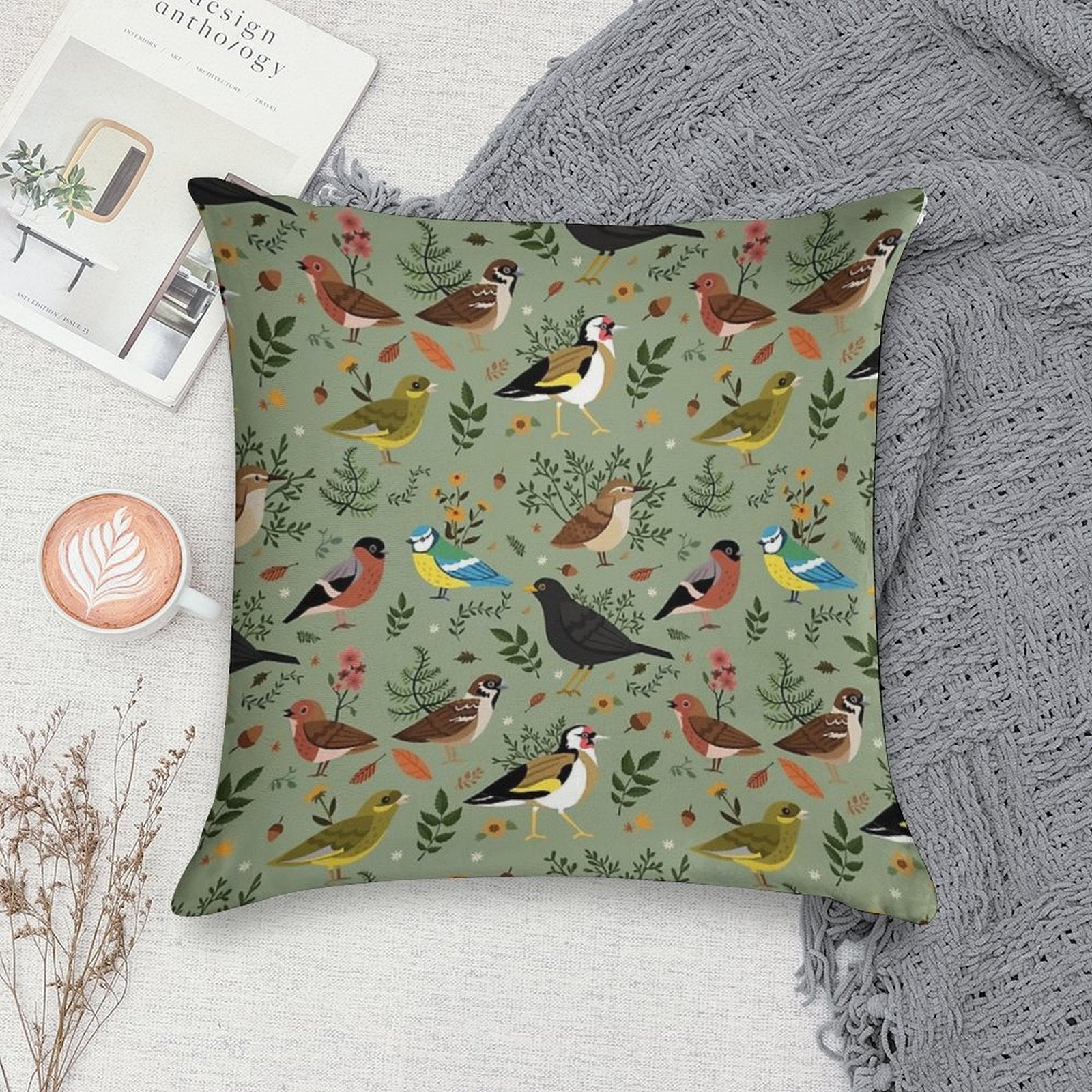 Garden Birds Soft Anti-Pilling Throw Pillow