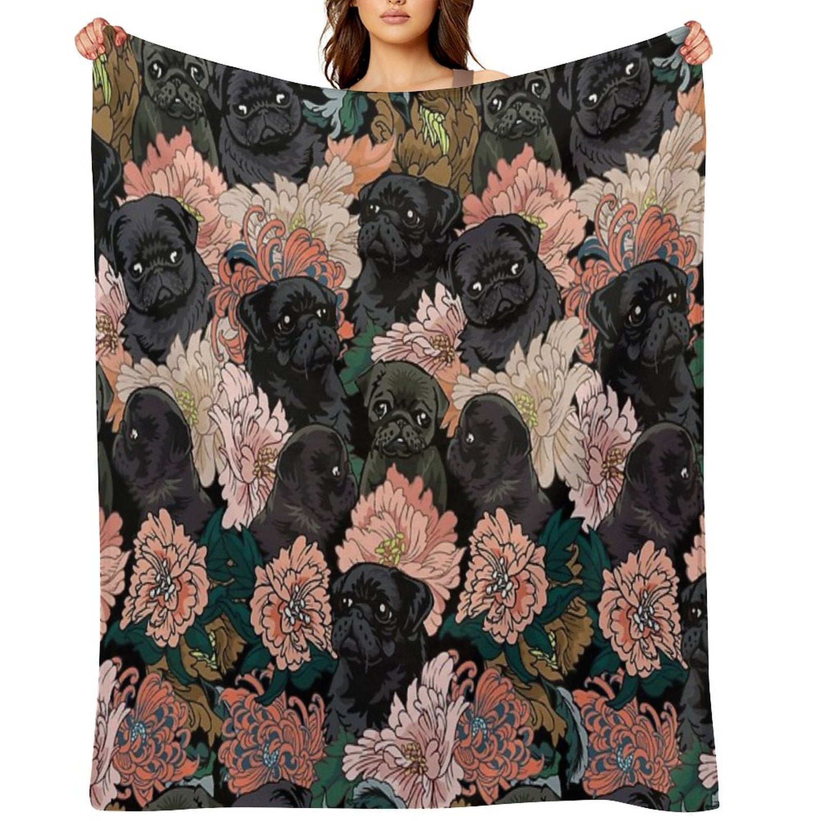 Because Black Pug Sustainable Throw Blanket