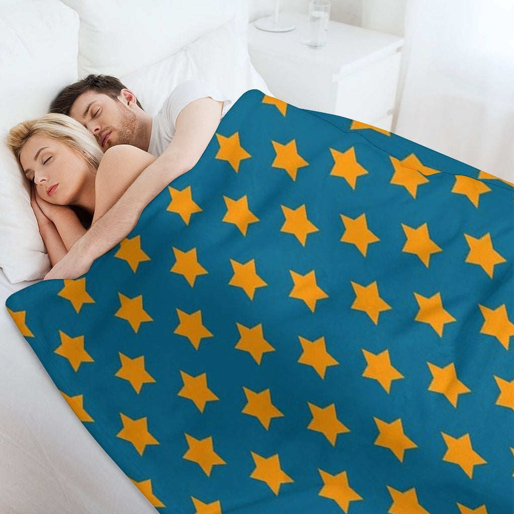 Orange Stars Blue Background Pattern Design Plush Throw Blanket