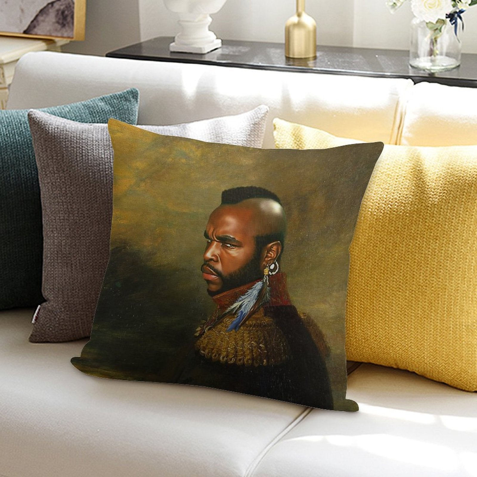 Mr. T - Replaceface Soft Short Plush Fabric Throw Pillow