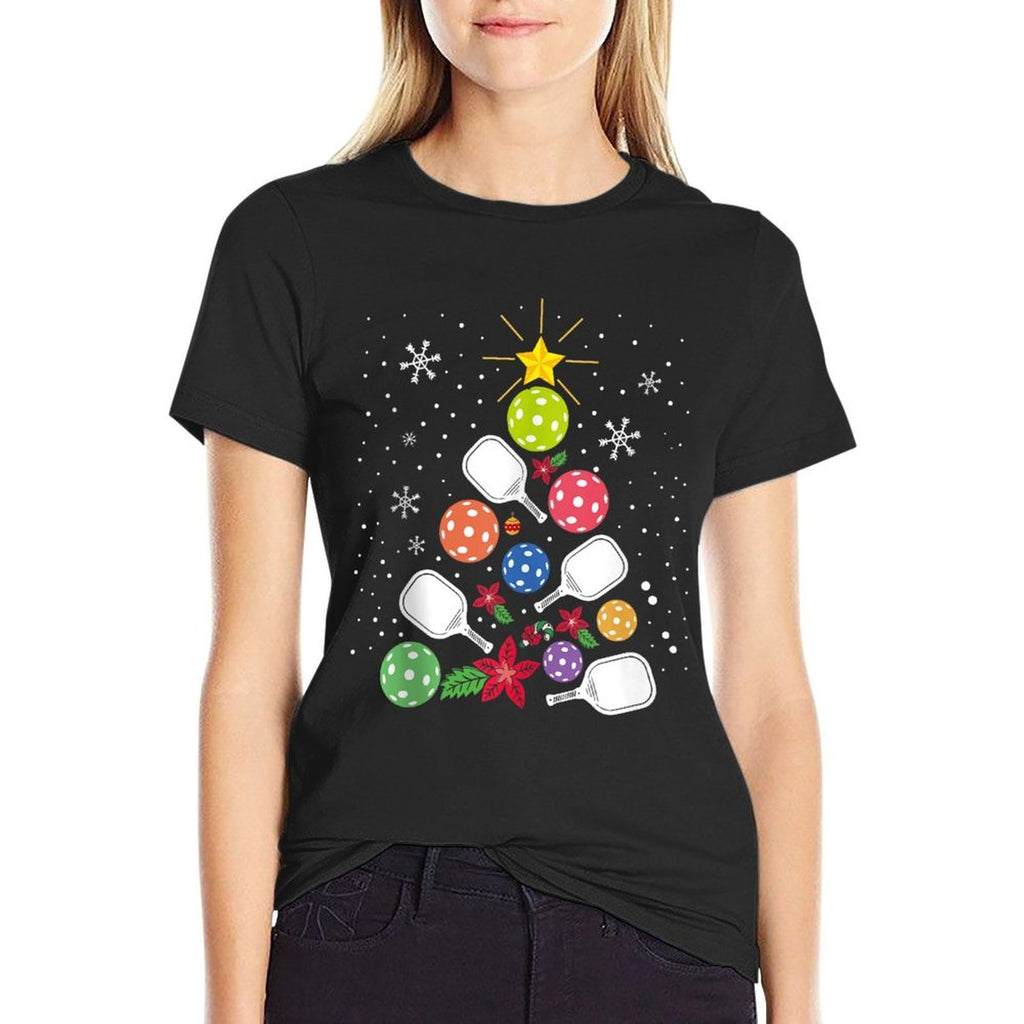 Pickleball Christmas Tree Santa Pickleball X-mas Lights  Soft T-Shirt