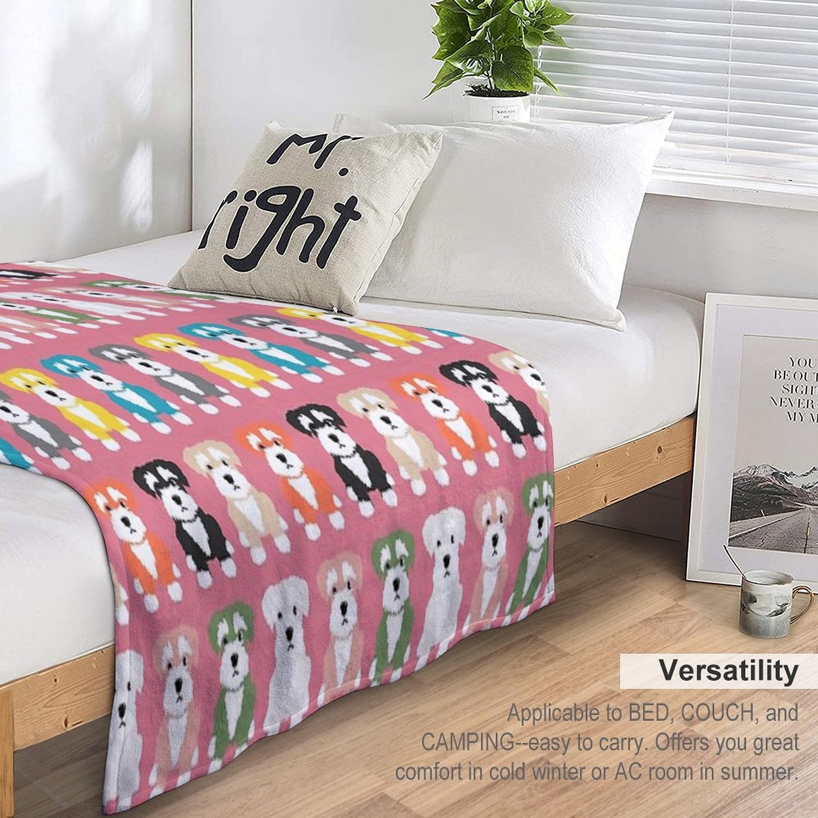 Rainbow of Miniature Schnauzer Dogs on Rose Pink Background Machine-washable Throw Blanket