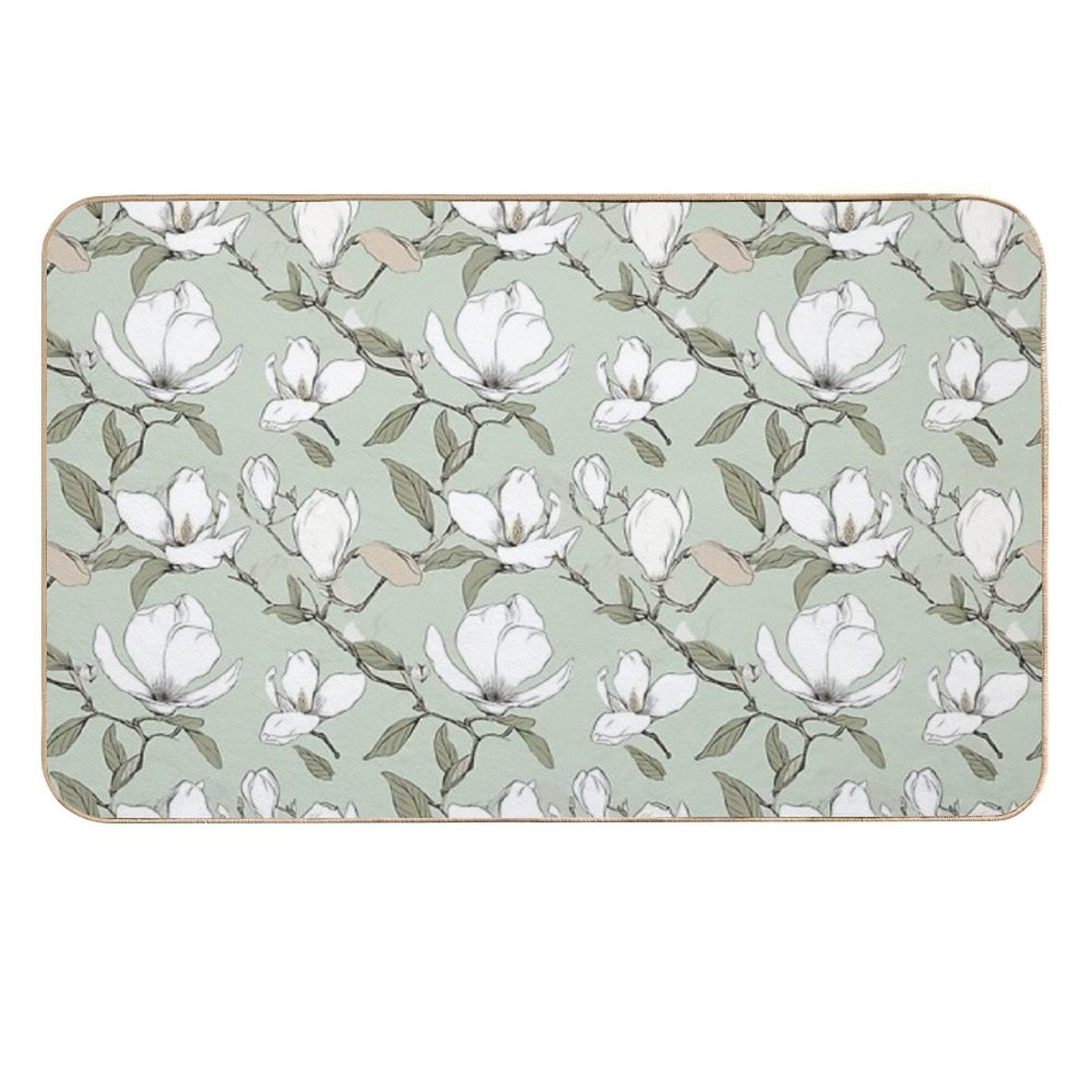 Blooming Elegance Magnolia Blossom Pattern Durable Bath Mat