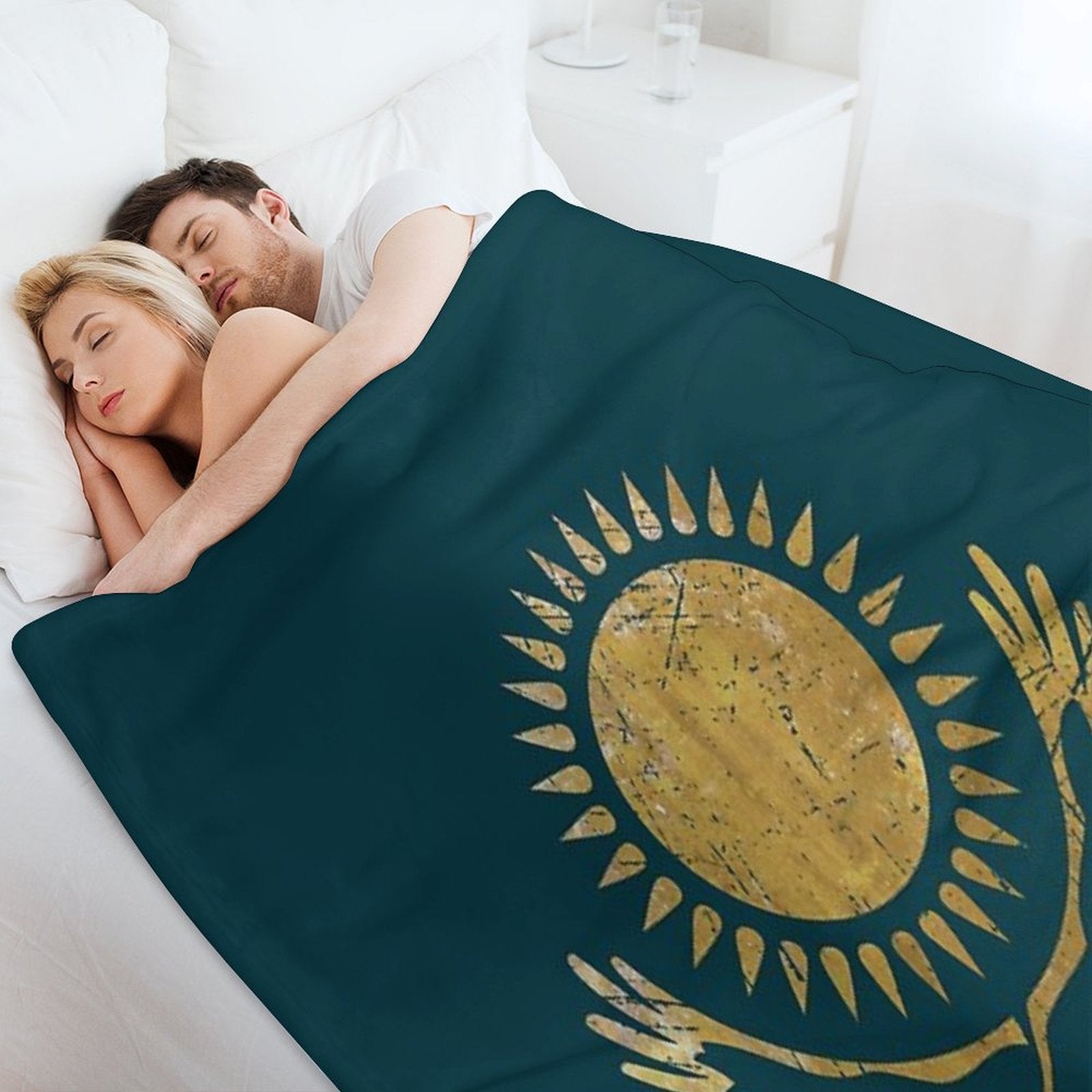 Kazakhstan Emblem - Vintage Gold Eco-conscious Throw Blanket