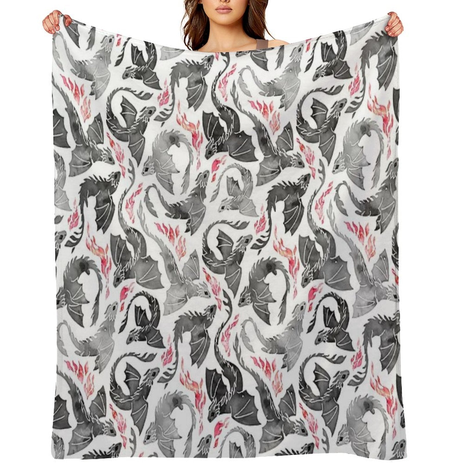 Dragon Fire Greys & Blacks Sustainable Throw Blanket