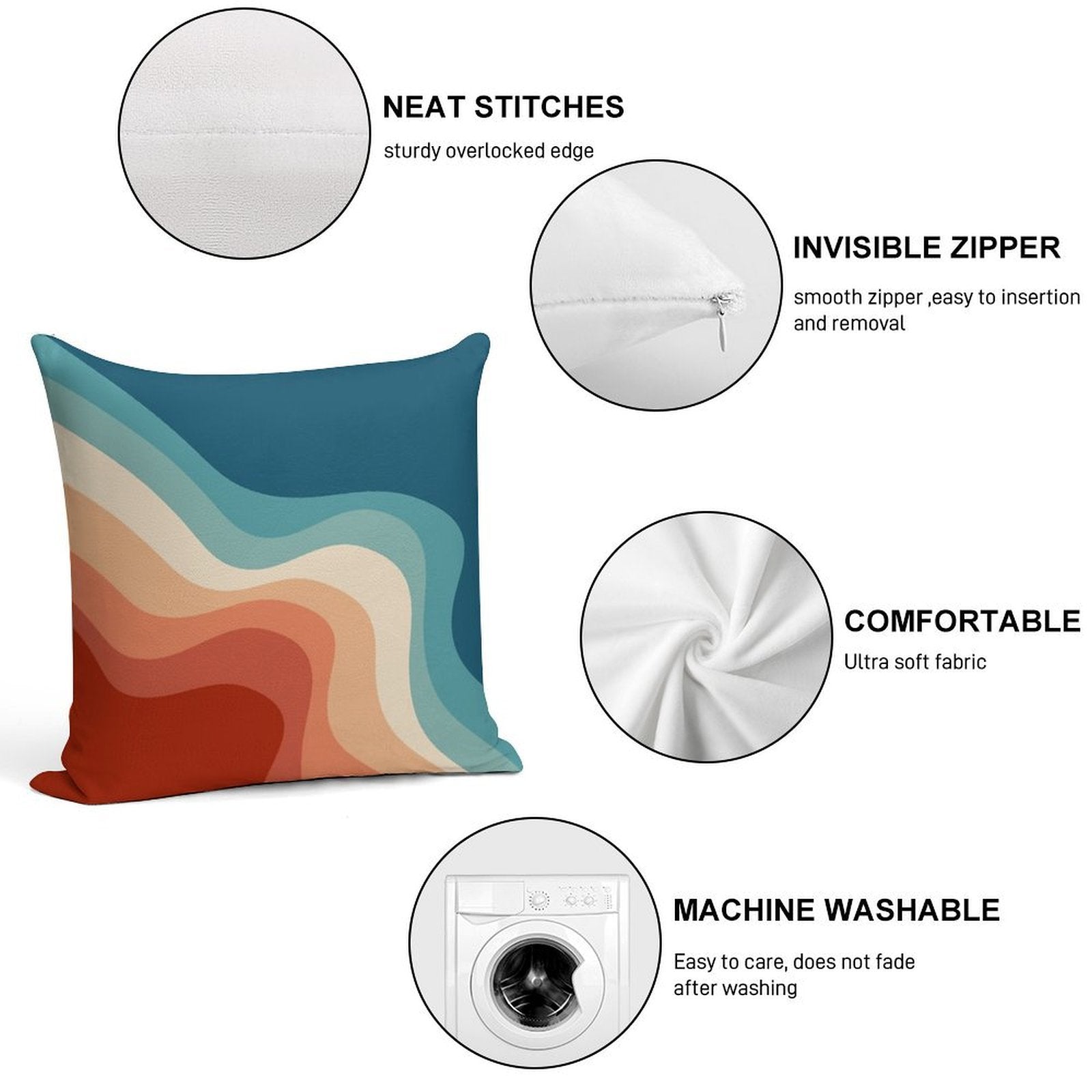 Retro Style Waves Soft Short Plush Fabric Throw Pillow