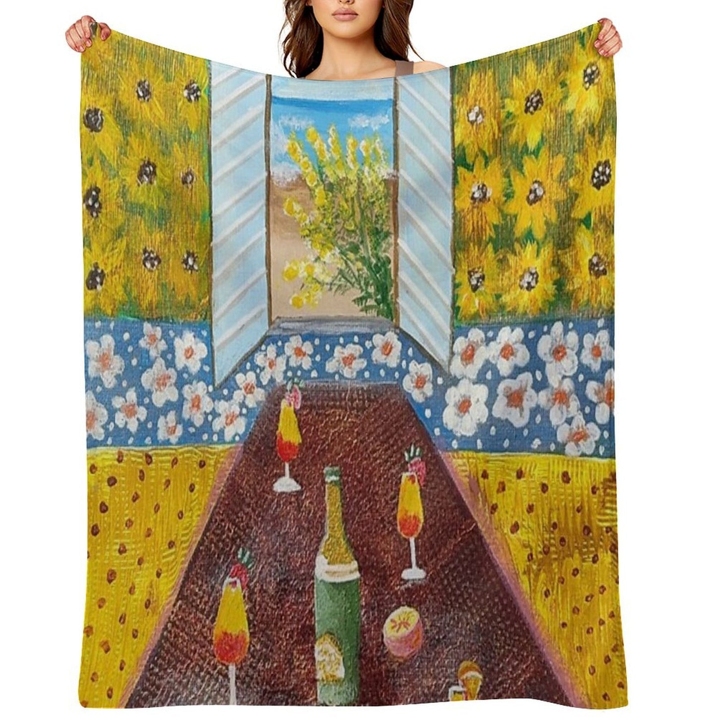 Mimosas And A Sea View Machine-washable Throw Blanket