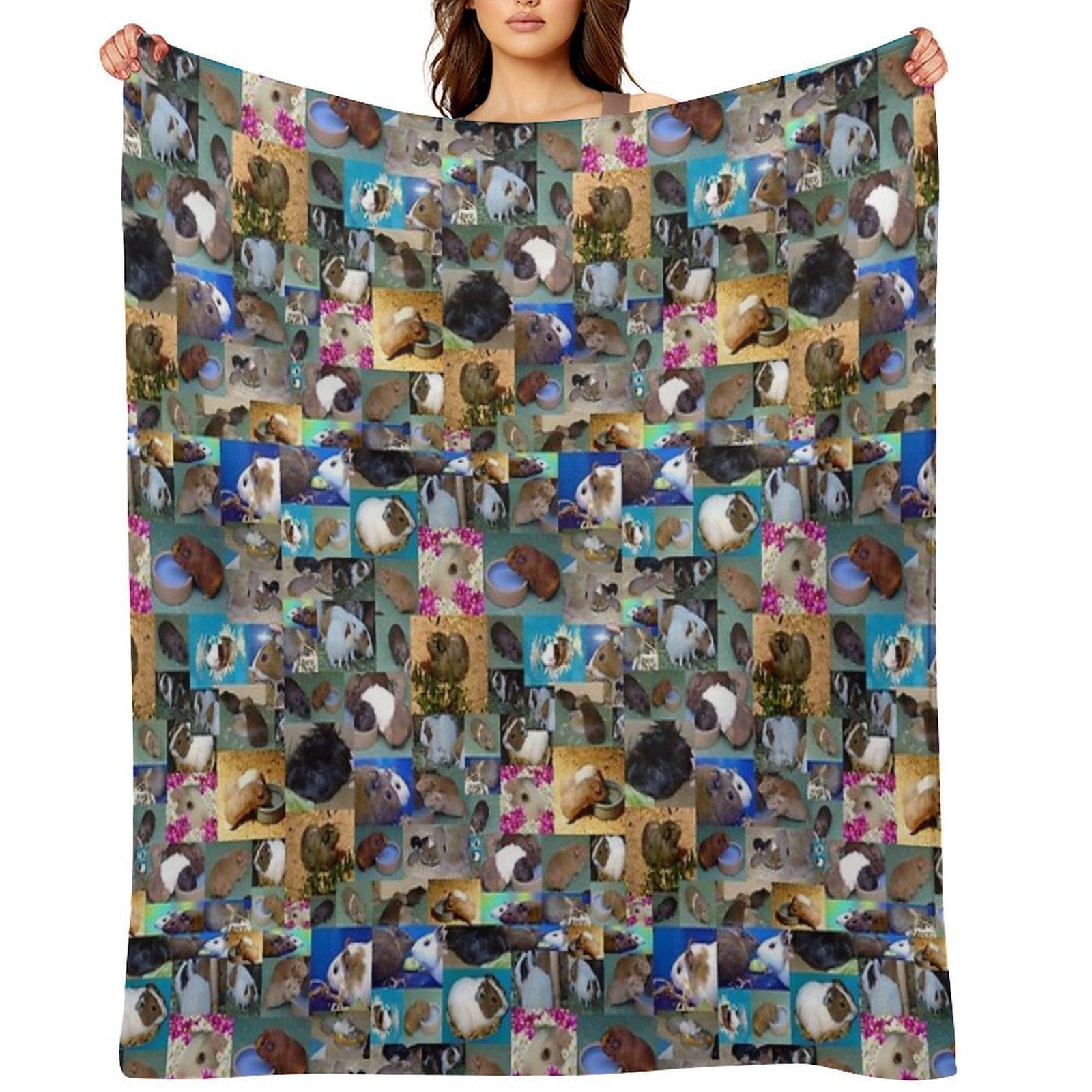 Happy Guinea Pigs Photo Collage Travel-friendly Throw Blanket