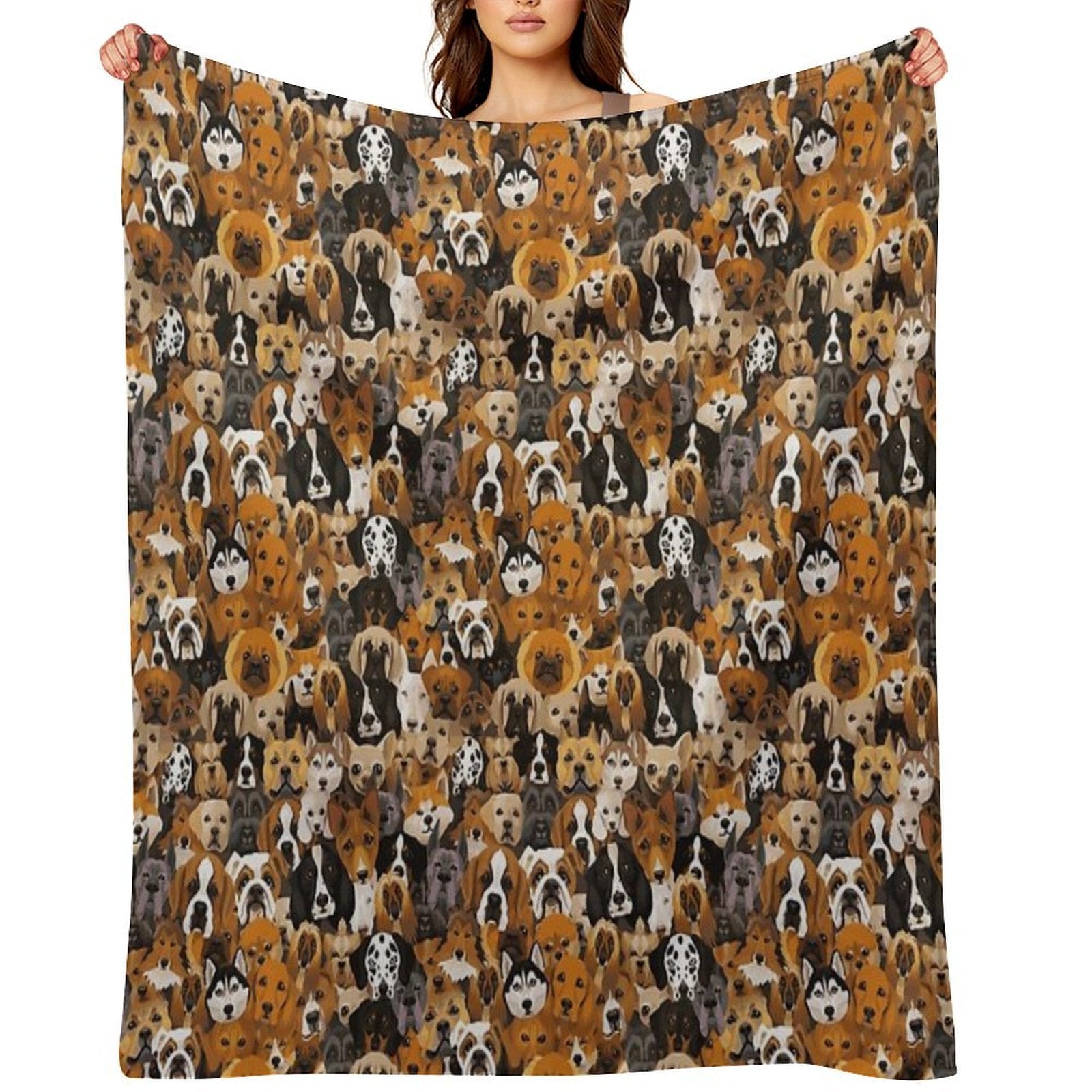 Watercolor Dog Pattern Shrink-resistant Throw Blanket