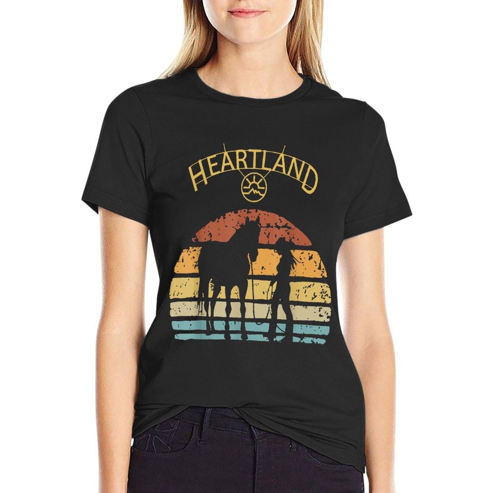 Heartland Retro Vintage Sunset  Oversized Silhouette T-Shirt