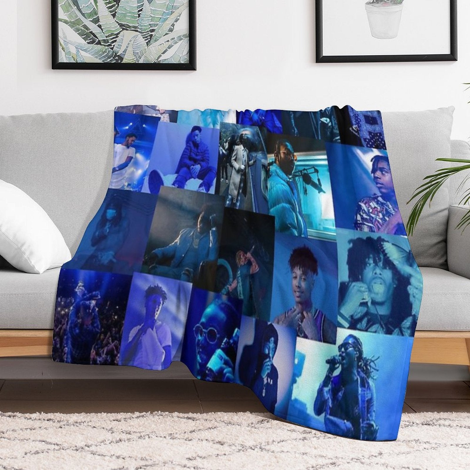 Blue Rap Collage Machine-washable Throw Blanket