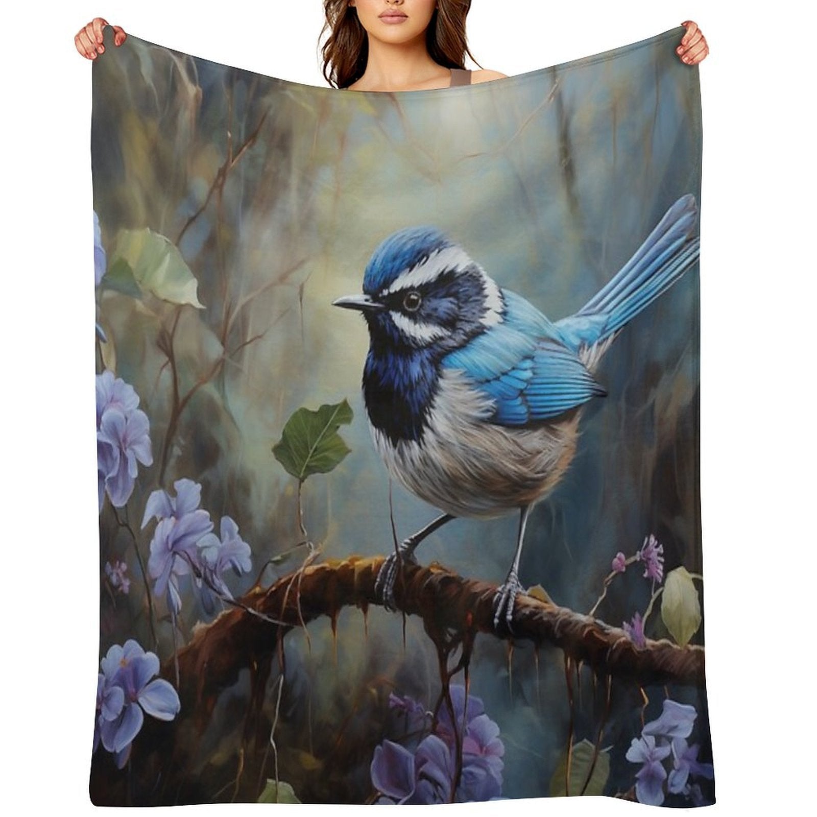Australian Blue Wren. Anti-pilling Throw Blanket