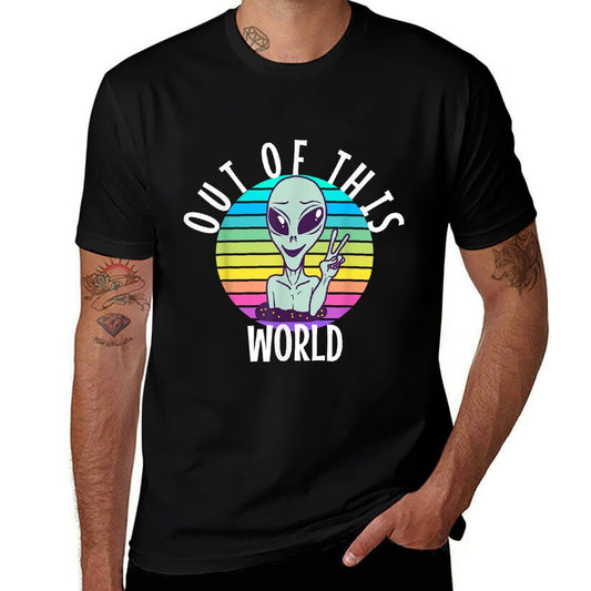 Funny Alien And UFO Space Apparel Out of This World - Unisex-Adults, Unisex-Kids - Black - - Alien-Themed - Cotton, Polyester -  Fade-proof Color T-Shirt