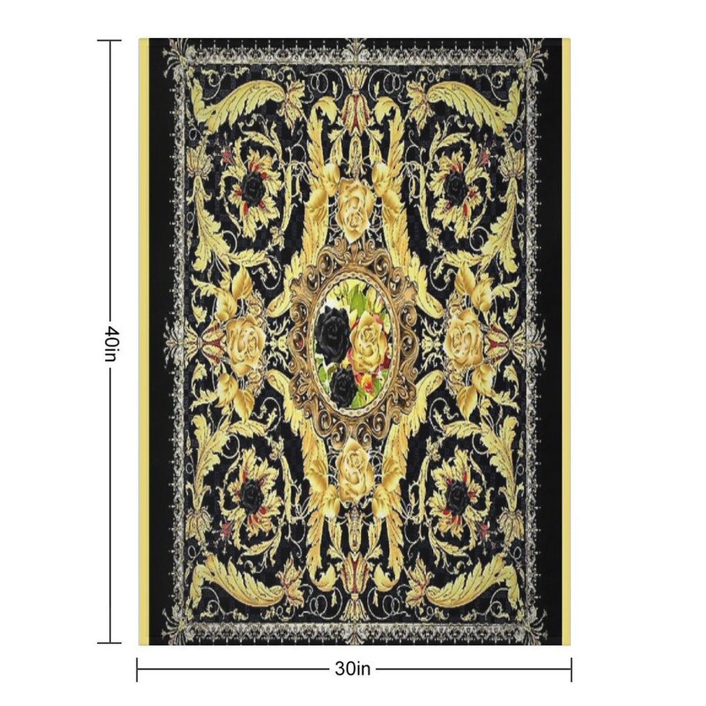 Black Roses And Vintage Baroque Italian  Jewelled Scroll Digital Art Edit Mysticladyart Premium Throw Blanket