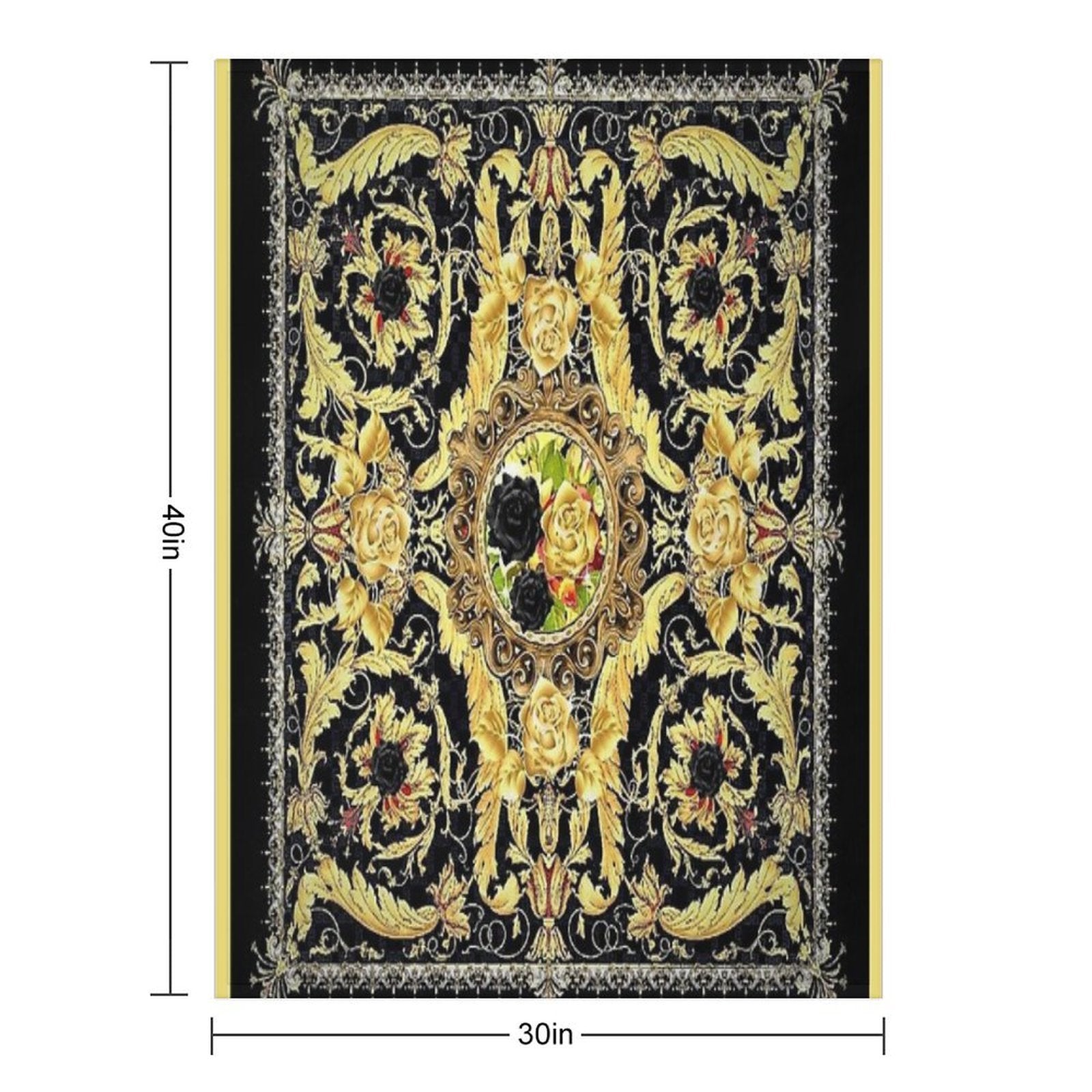 Black Roses And Vintage Baroque Italian  Jewelled Scroll Digital Art Edit Mysticladyart Premium Throw Blanket