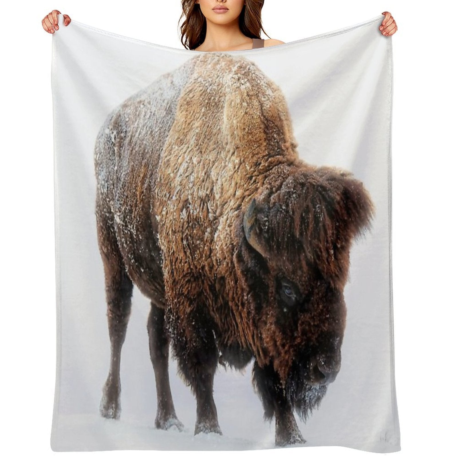 An American Bison Moves Through A Winter Snowstorm Versatility Throw Blanket