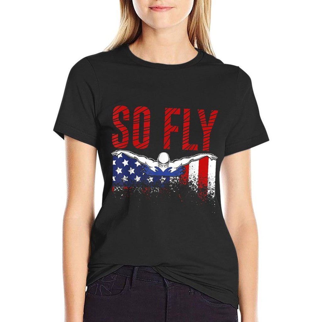 So Fly USA Swimming Team Sports Athlete US Swim Aquatic  Fade-proof Color T-Shirt