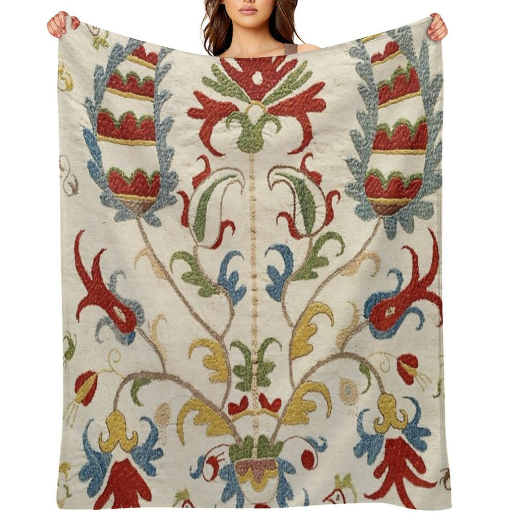Vintage Bohemian Suzani 4 Machine-washable Throw Blanket