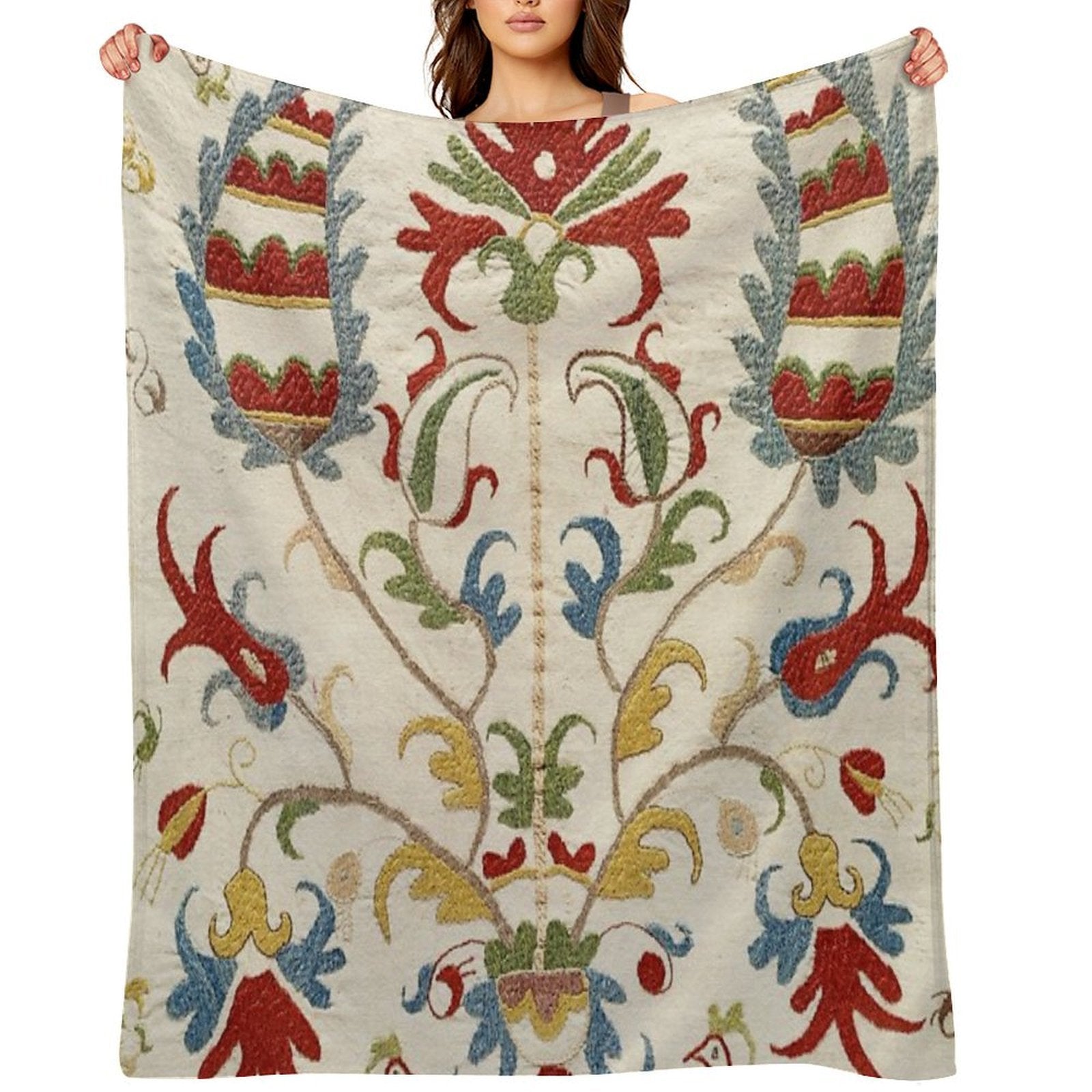 Vintage Bohemian Suzani 4 Machine-washable Throw Blanket