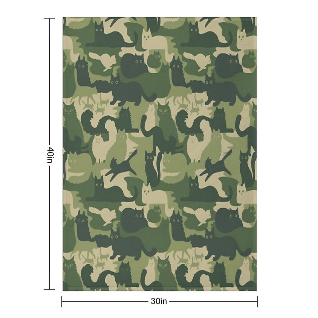 Camouflage Pattern with Cats  Green Cat Camo Sustainable Throw Blanket