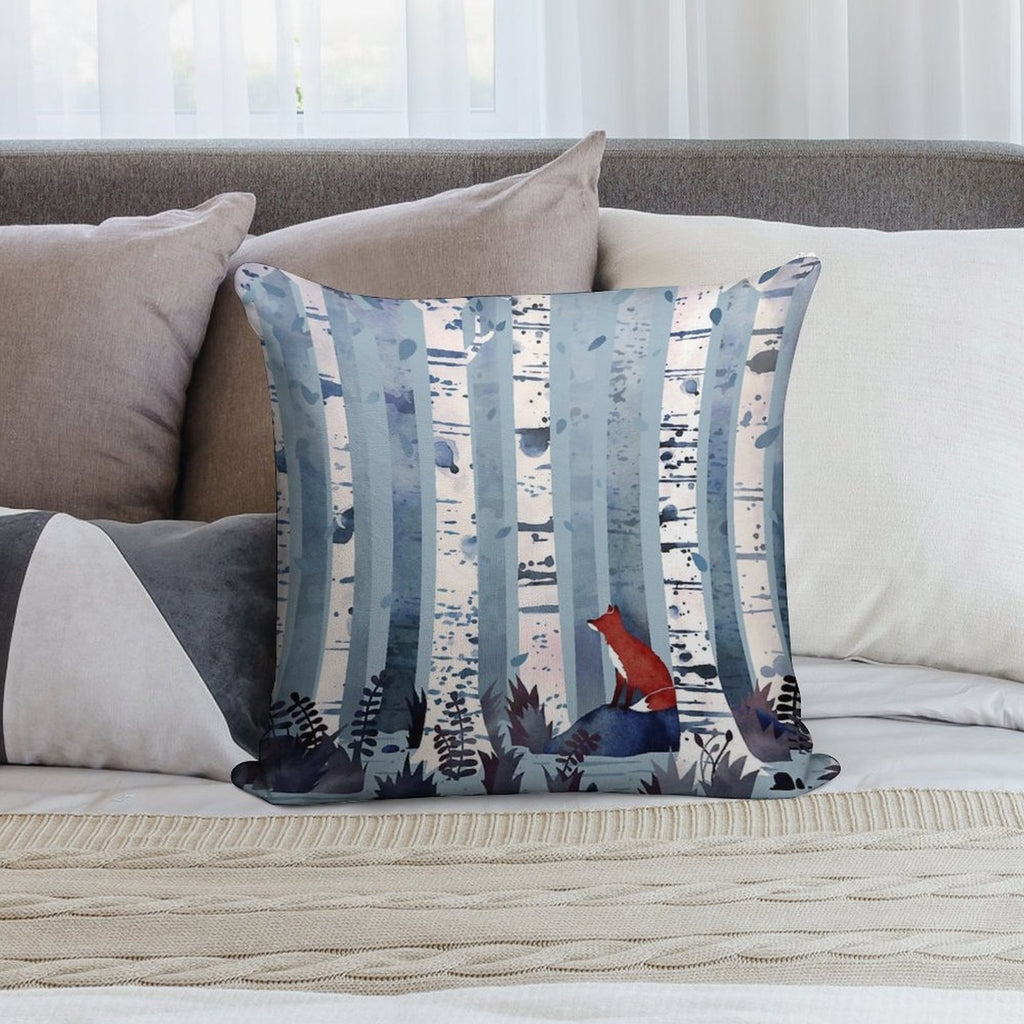 The Birches (in Blue) Soft Durable Construction Throw Pillow