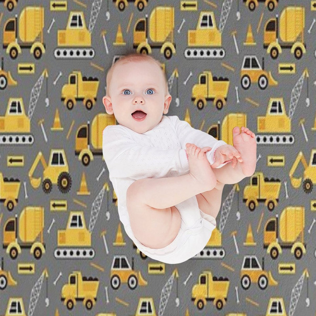 Construction Trucks on Gray Travel-friendly Throw Blanket