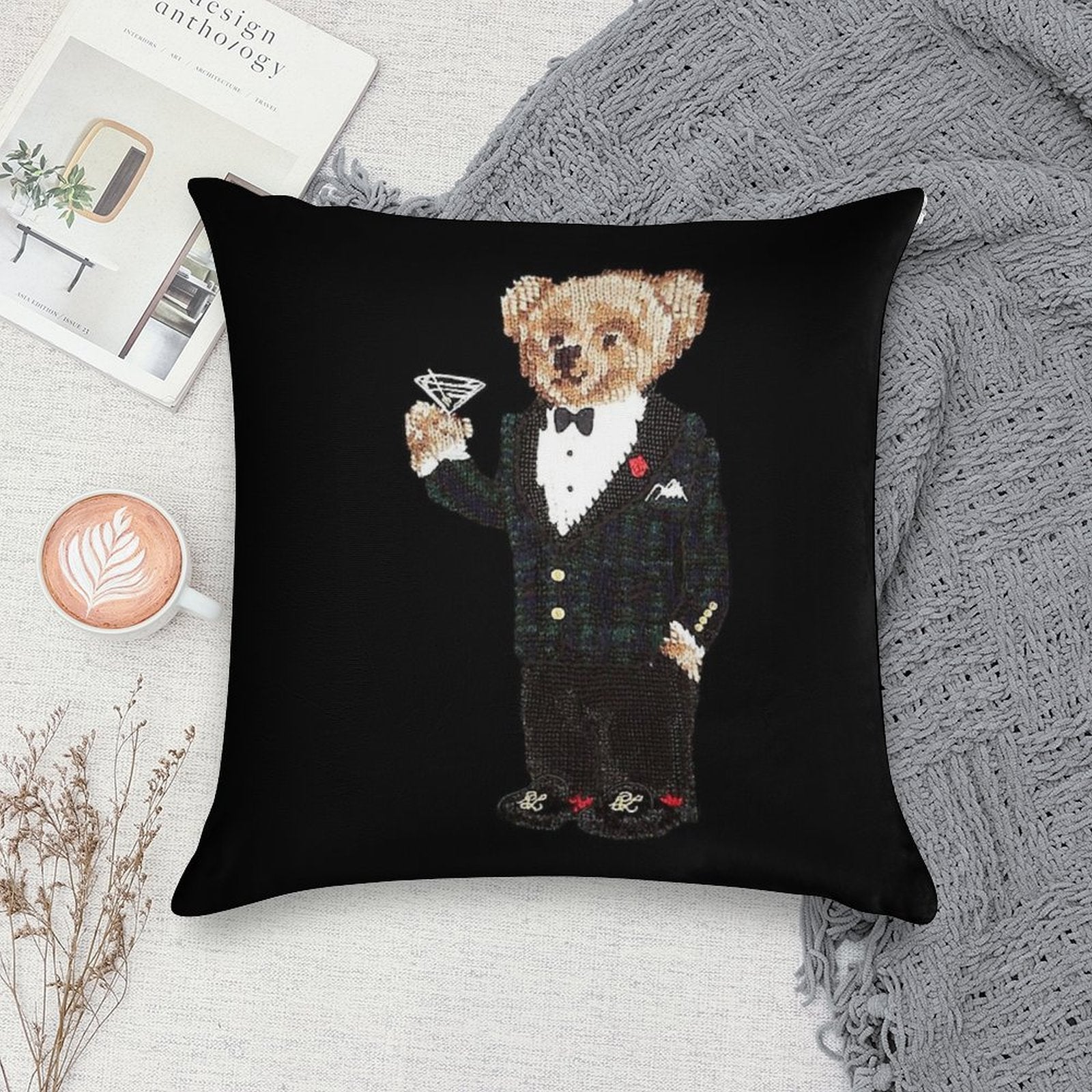 Gentleman Bear Soft Decorative Cover Throw Pillow