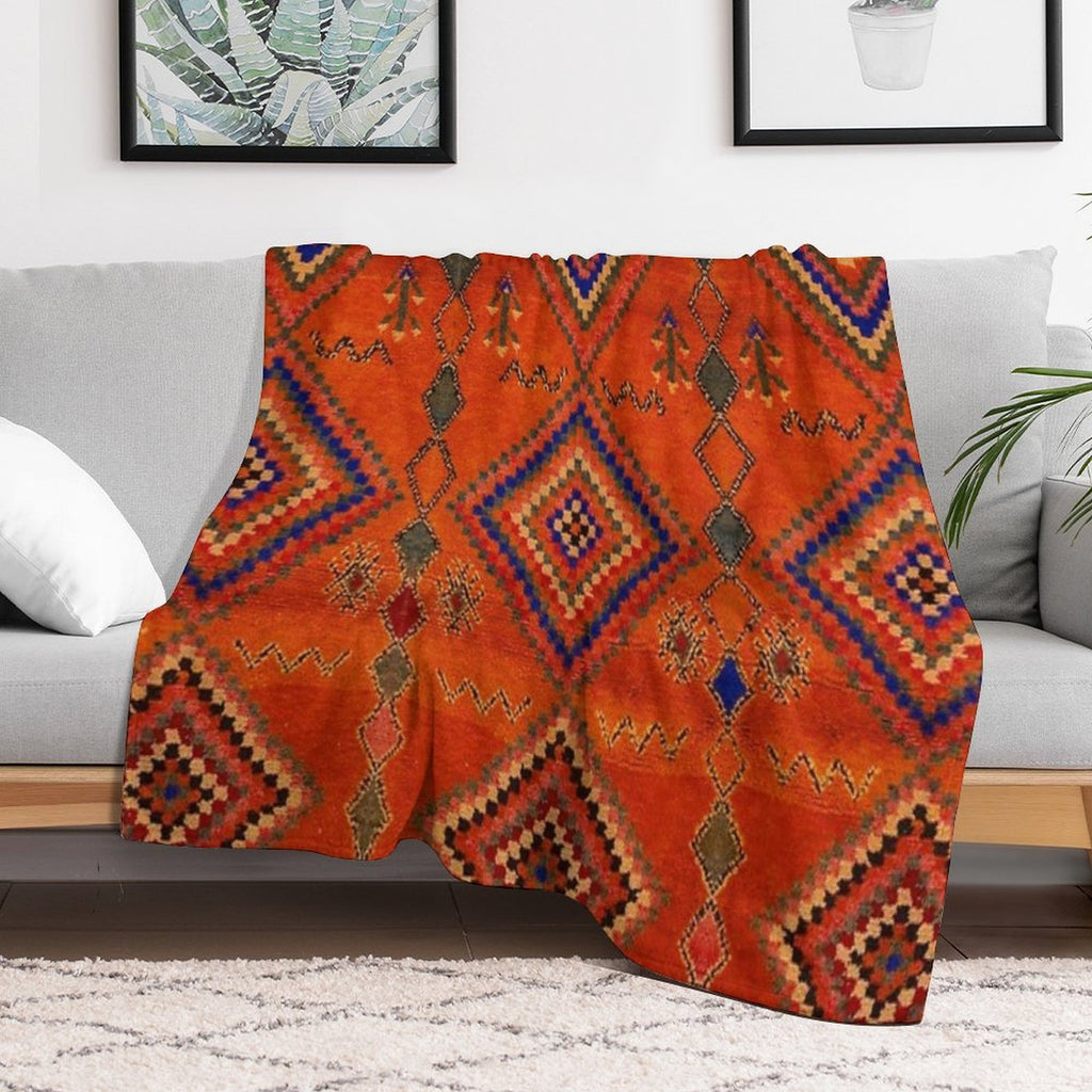 Orange Oriental Moroccan Rug Easy Care Throw Blanket