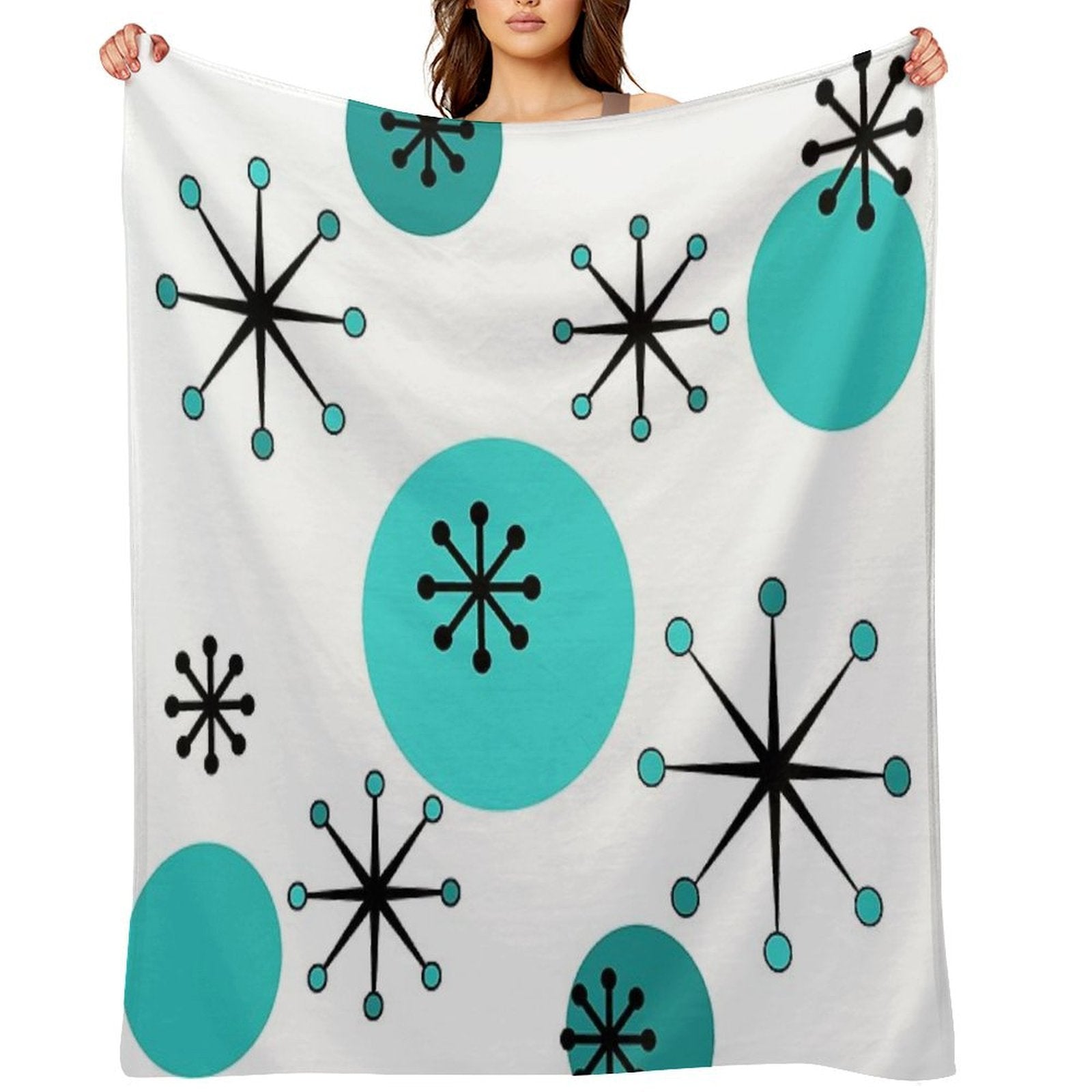 Atomic Era Starbursts Turquoise Velvety-soft Throw Blanket