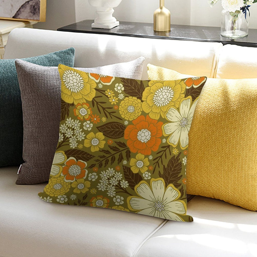 1970s RetroVintage Floral Pattern Soft Hidden Zipper Throw Pillow