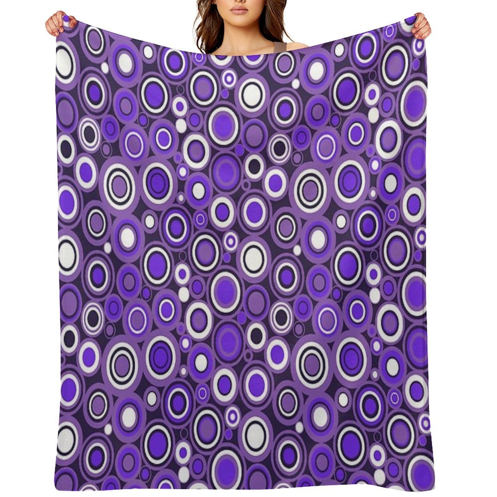 Ultra Violet, Purple And White Circle Retro Pattern Easy Care Throw Blanket