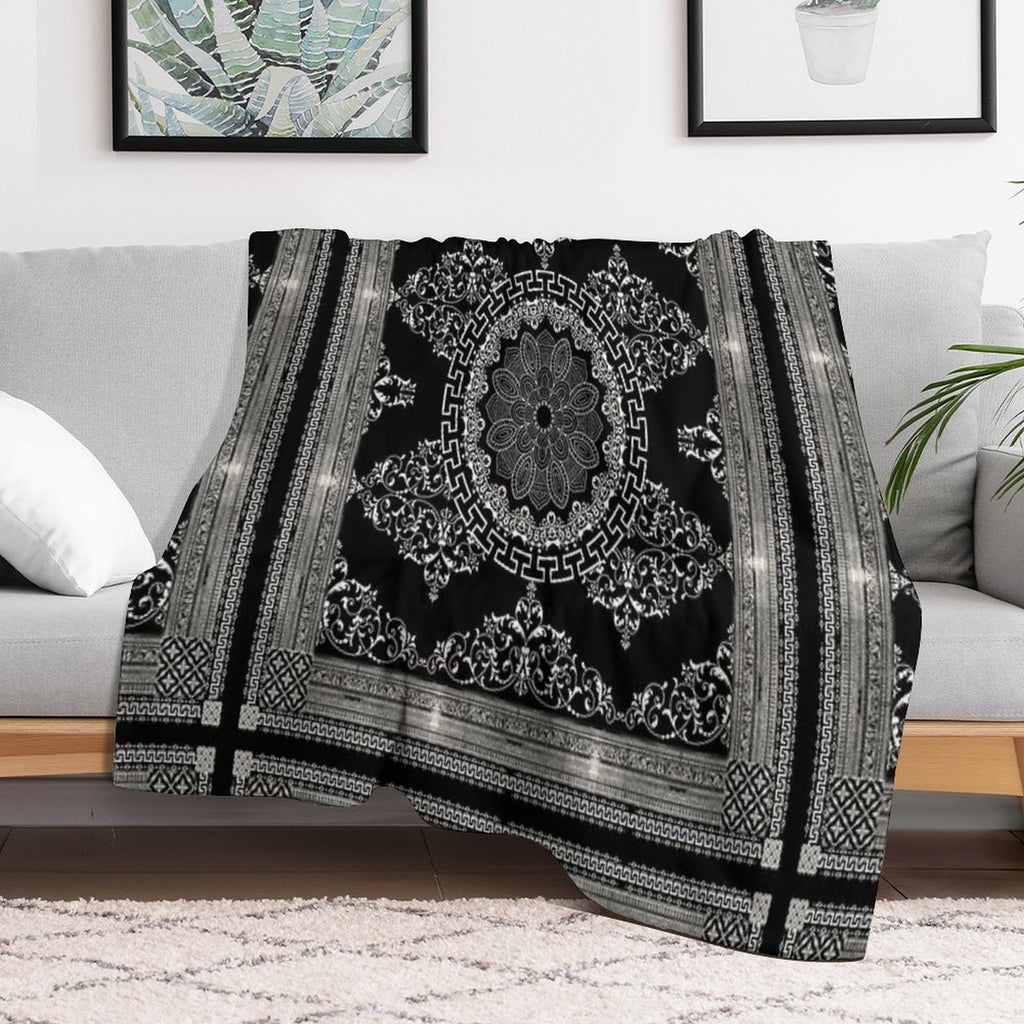 Ornate Baroque White Black Intricate Greek Key Border Versatility Throw Blanket